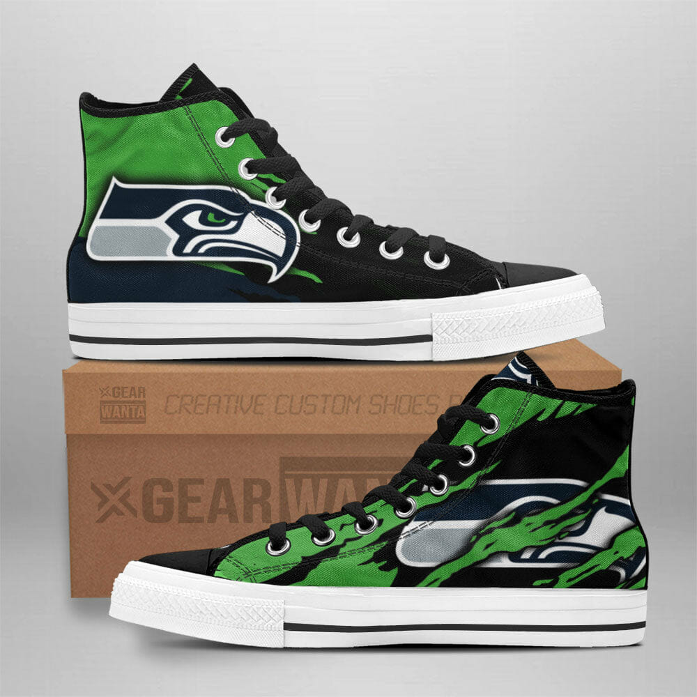 Ideafootwear Seattle Seahawks High Top Canvas Sneakers Shoes For Men And Women