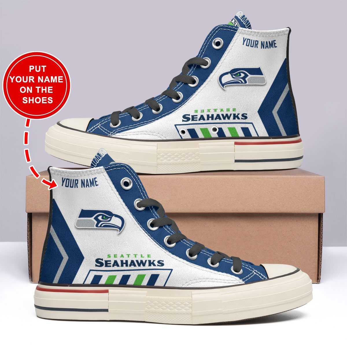 Ideafootwear Seattle Seahawks High Top Canvas Sneakers Shoes For Men And Women