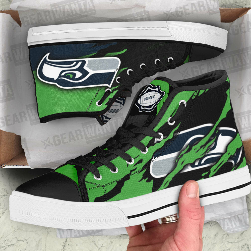Ideafootwear Seattle Seahawks High Top Canvas Sneakers Shoes For Men And Women