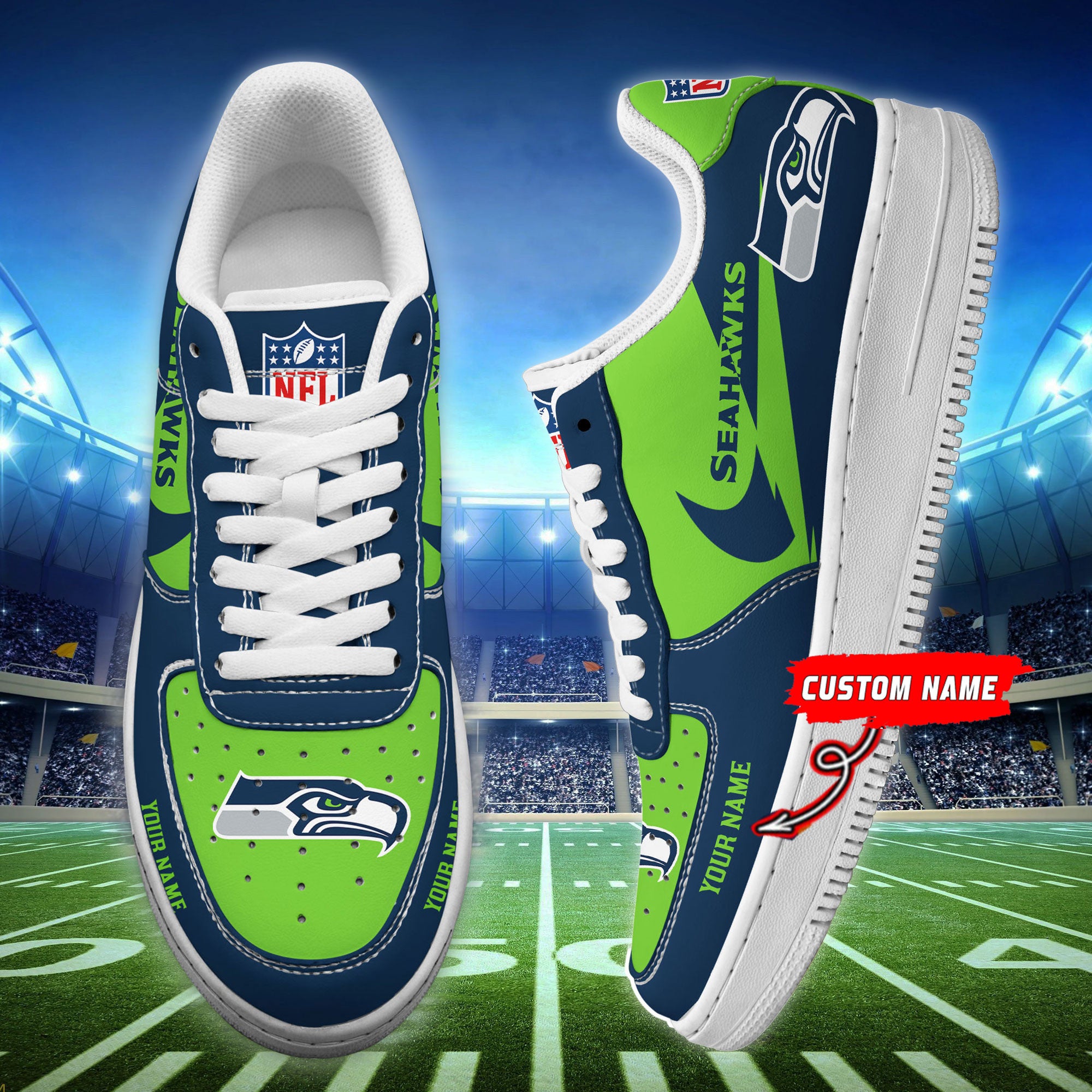 Ideafootwear Seattle Seahawks NFL Air Low-Top Sneakers Shoes For Men And Women
