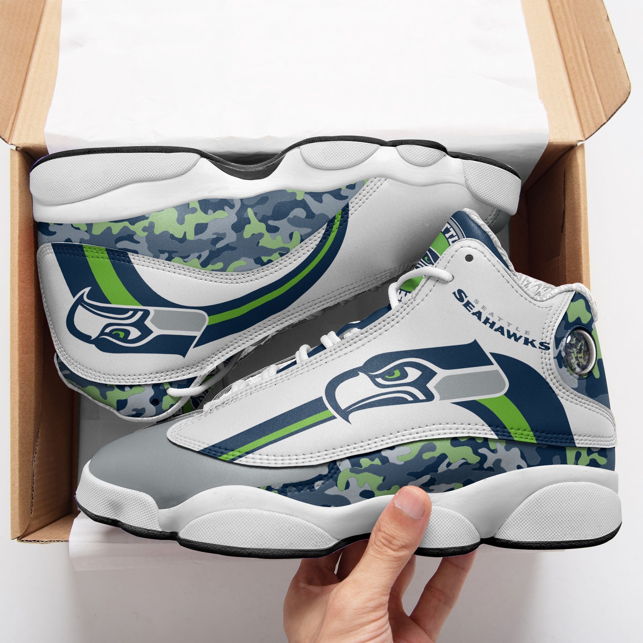 Ideafootwear Seattle Seahawks NFL AJ13 Sneakers Shoes For Men And Women