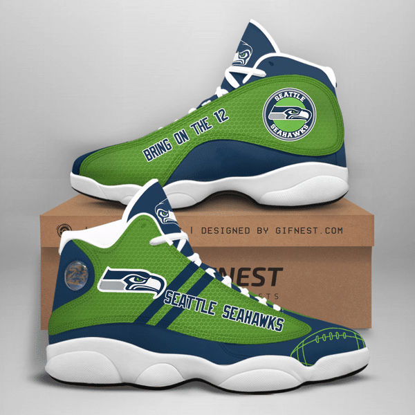 Ideafootwear Seattle Seahawks NFL AJ13 Sneakers Shoes For Men And Women