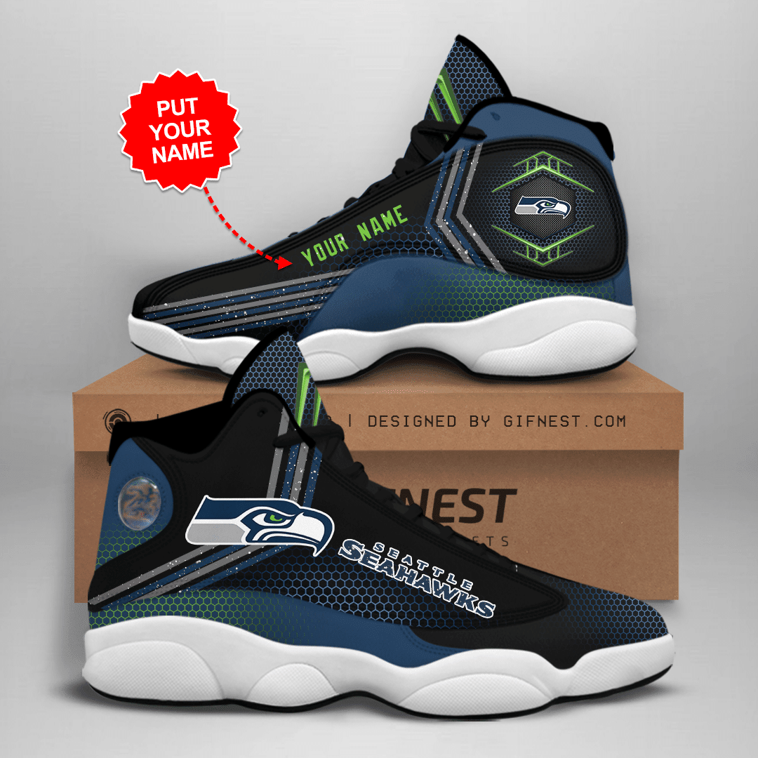 Ideafootwear Seattle Seahawks NFL AJ13 Sneakers Shoes For Men And Women