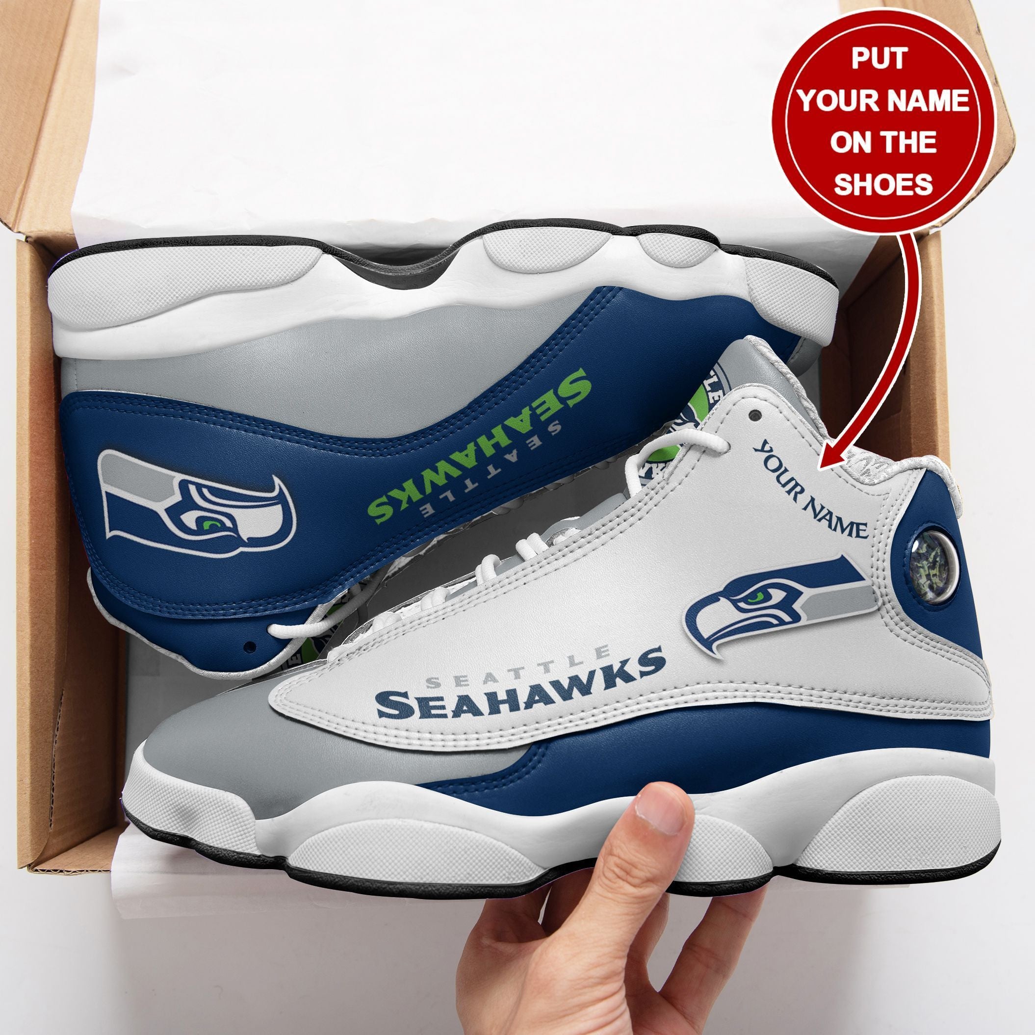 Ideafootwear Seattle Seahawks NFL AJ13 Sneakers Shoes For Men And Women