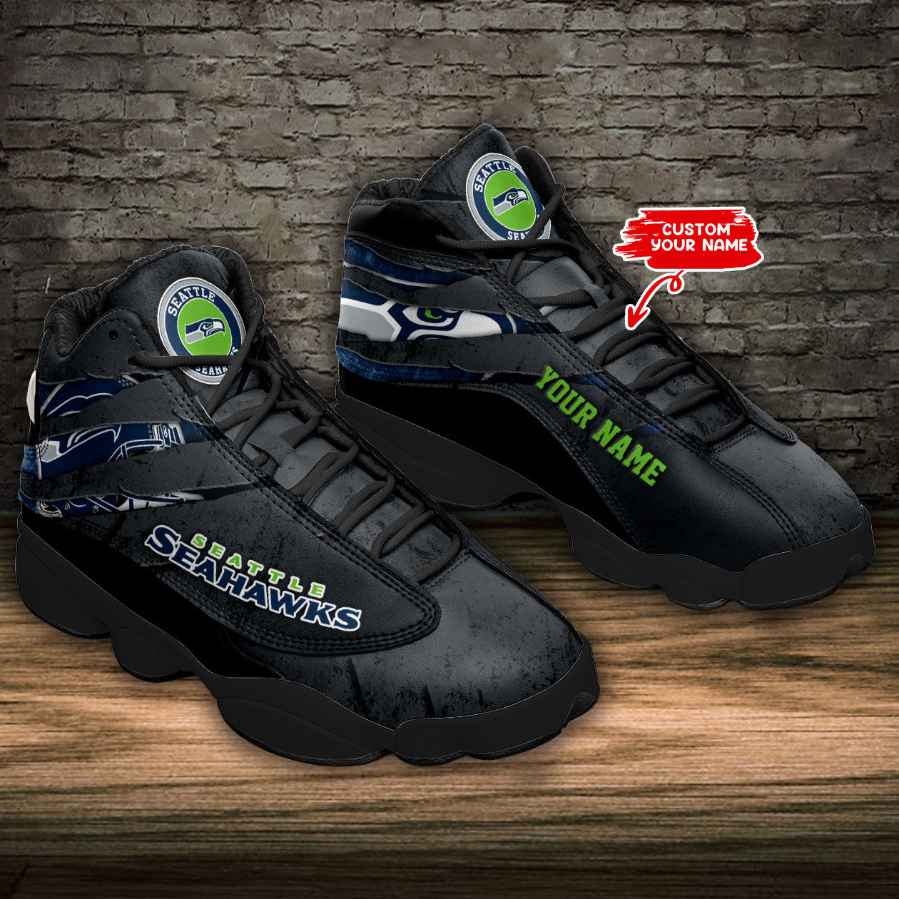 Ideafootwear Seattle Seahawks NFL AJ13 Sneakers Shoes For Men And Women