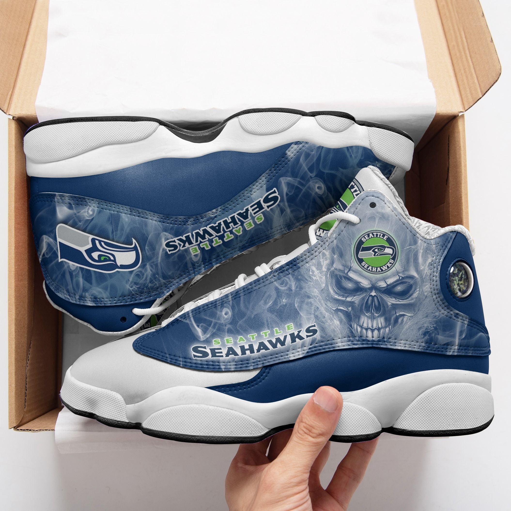 Ideafootwear Seattle Seahawks NFL AJ13 Sneakers Shoes For Men And Women