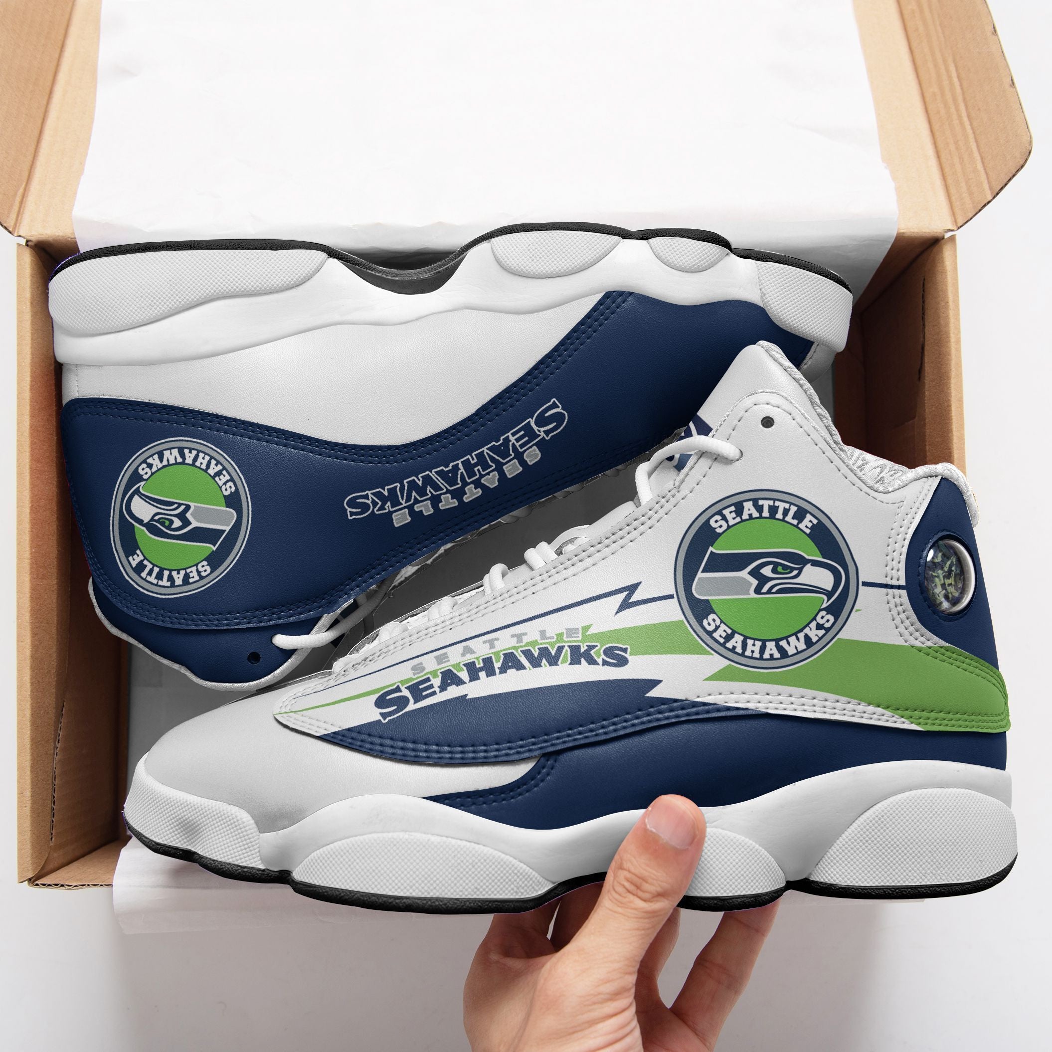 Ideafootwear Seattle Seahawks NFL AJ13 Sneakers Shoes For Men And Women