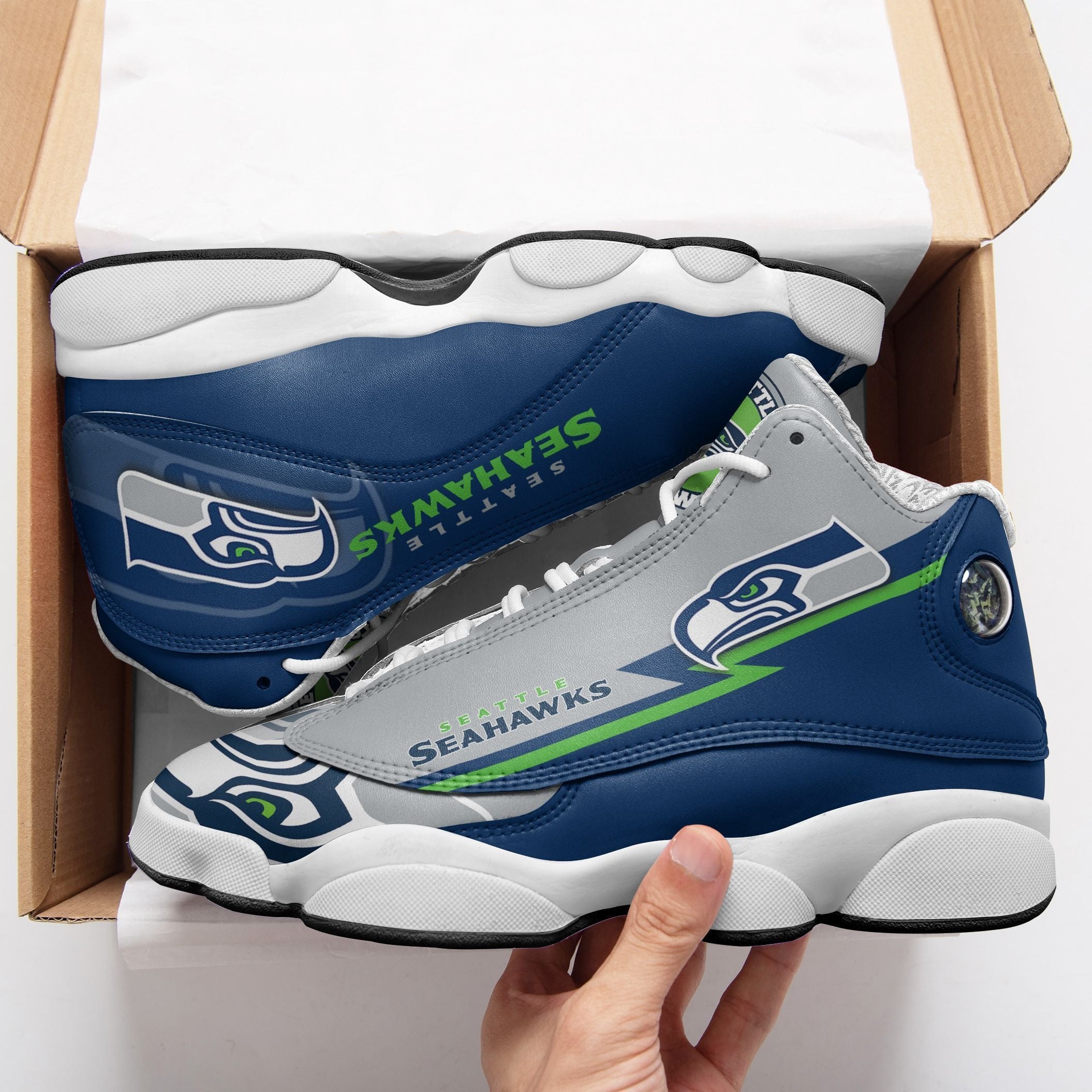 Ideafootwear Seattle Seahawks NFL AJ13 Sneakers Shoes For Men And Women