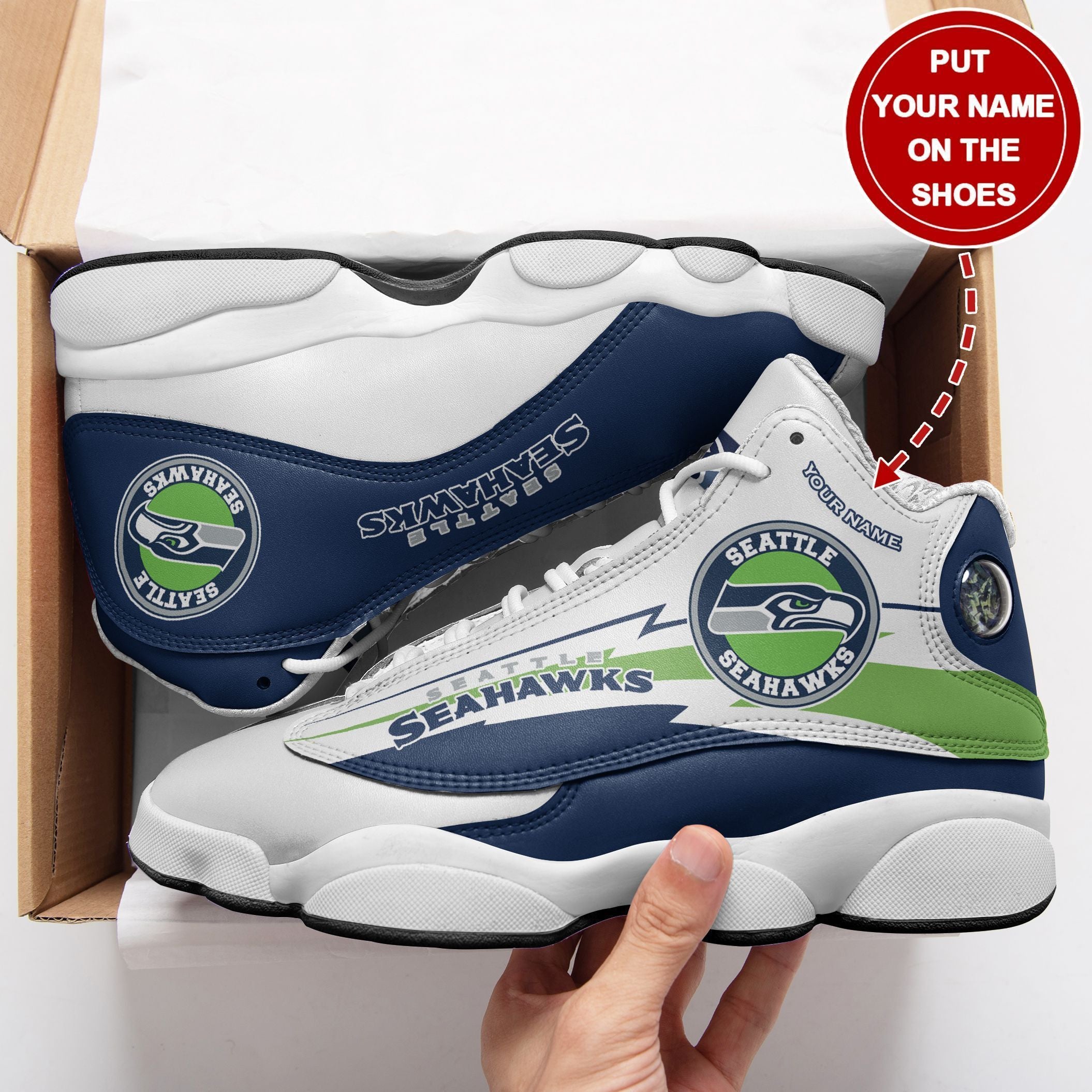 Ideafootwear Seattle Seahawks NFL AJ13 Sneakers Shoes For Men And Women