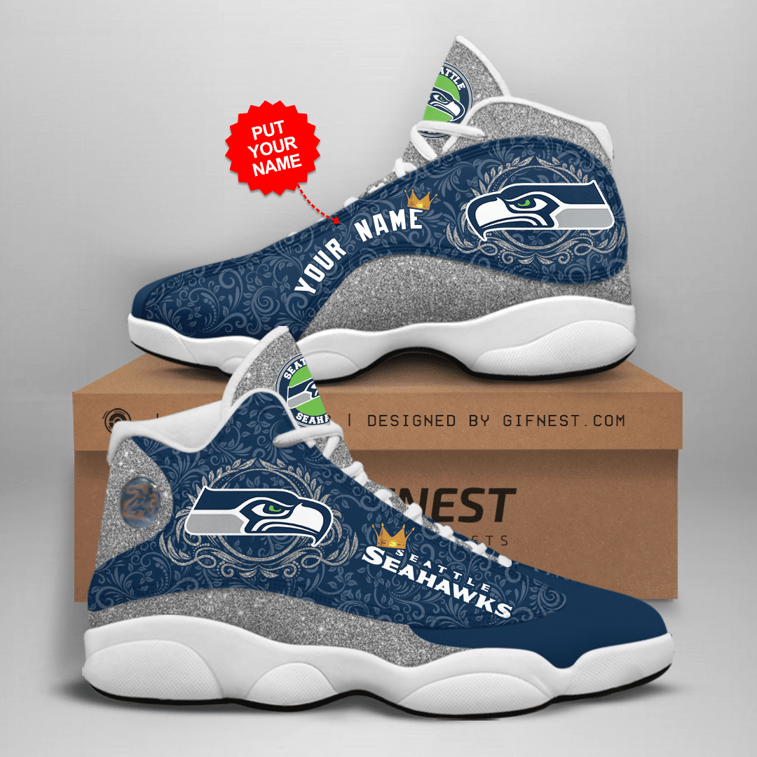 Ideafootwear Seattle Seahawks NFL AJ13 Sneakers Shoes For Men And Women