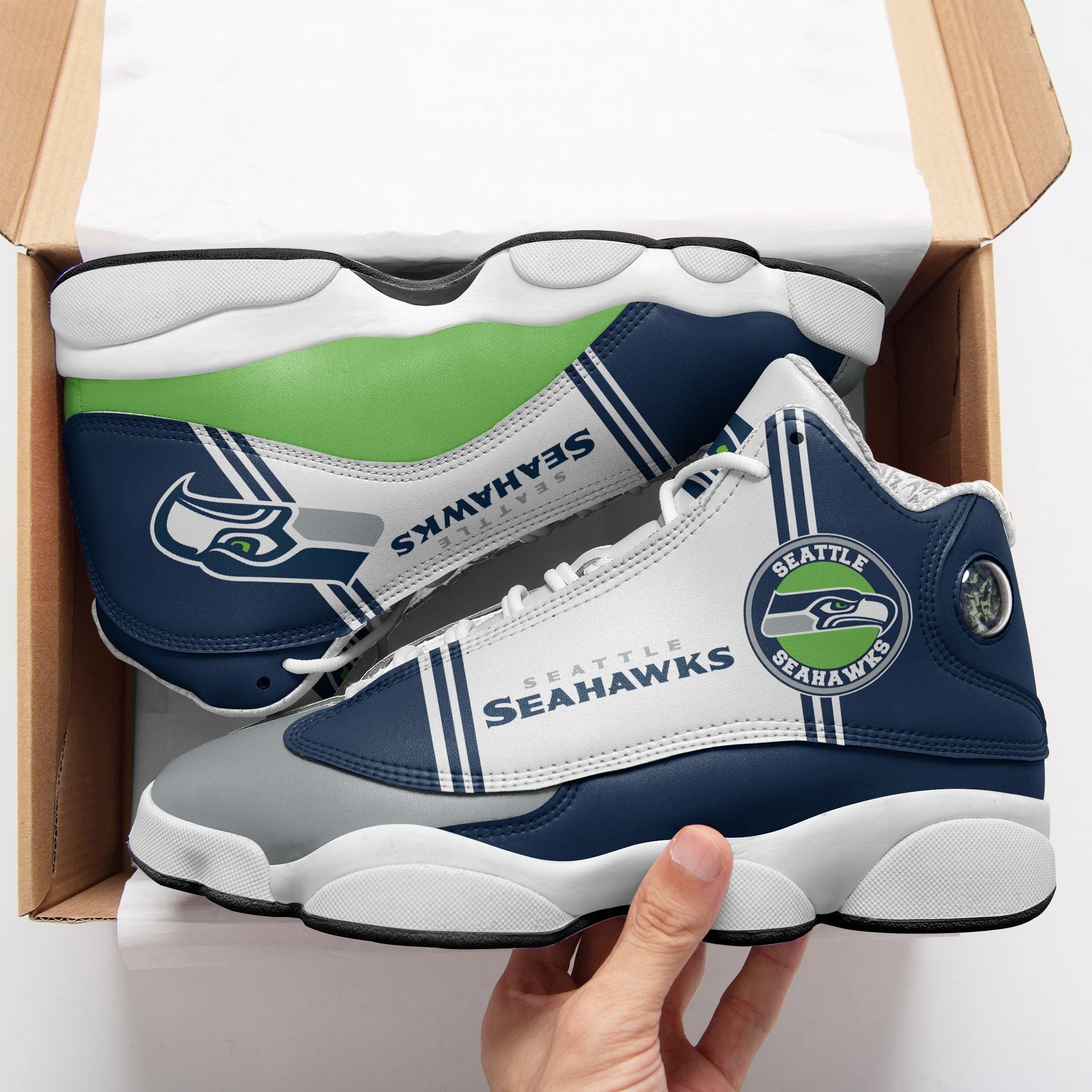 Ideafootwear Seattle Seahawks NFL AJ13 Sneakers Shoes For Men And Women