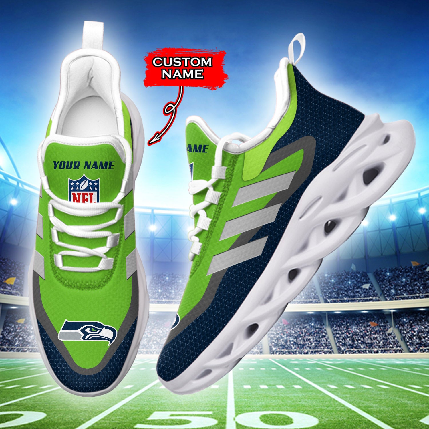 Ideafootwear Seattle Seahawks NFL Max Soul Shoes Sneakers For Men And Women