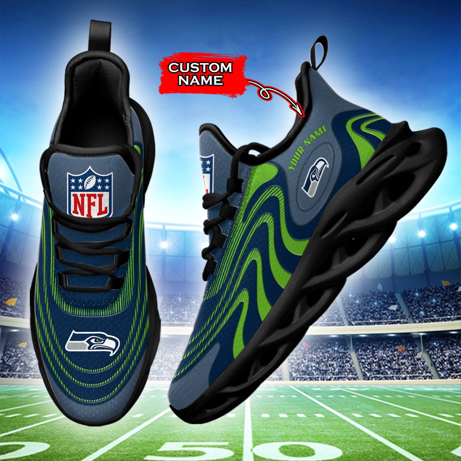 Ideafootwear Seattle Seahawks NFL Max Soul Shoes Sneakers For Men And Women