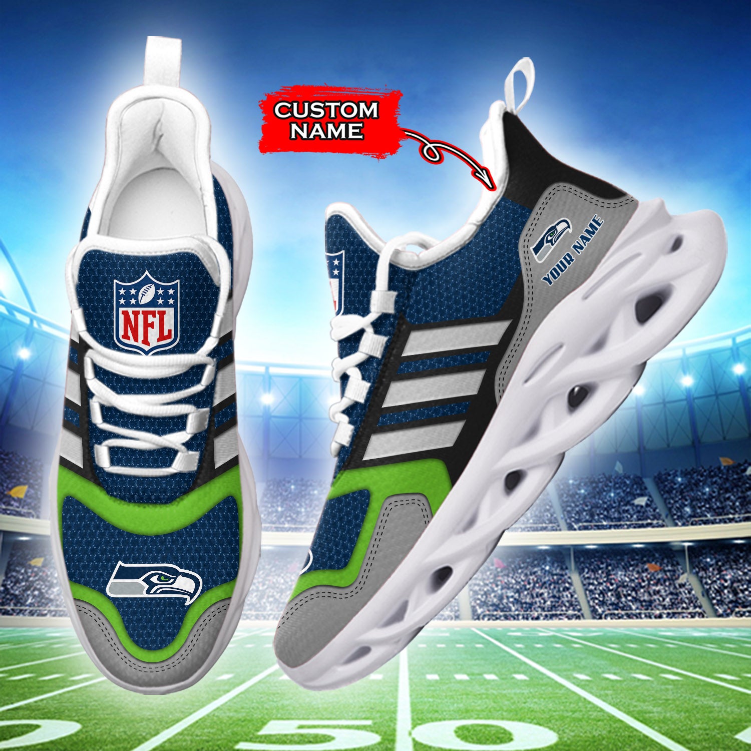 Ideafootwear Seattle Seahawks NFL Max Soul Shoes Sneakers For Men And Women