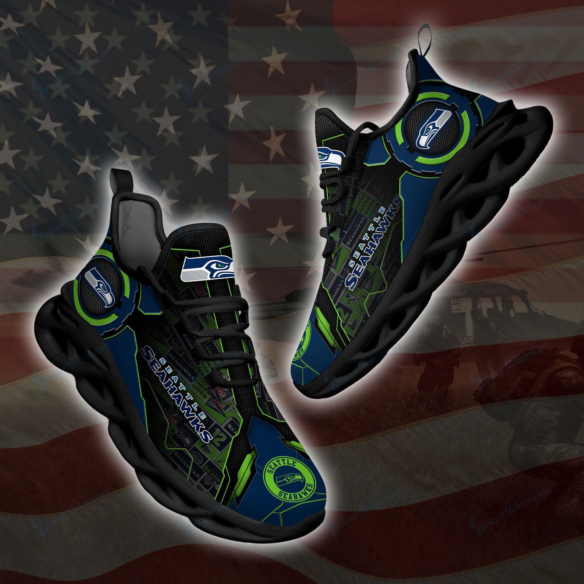 Ideafootwear Seattle Seahawks NFL Max Soul Shoes Sneakers For Men And Women