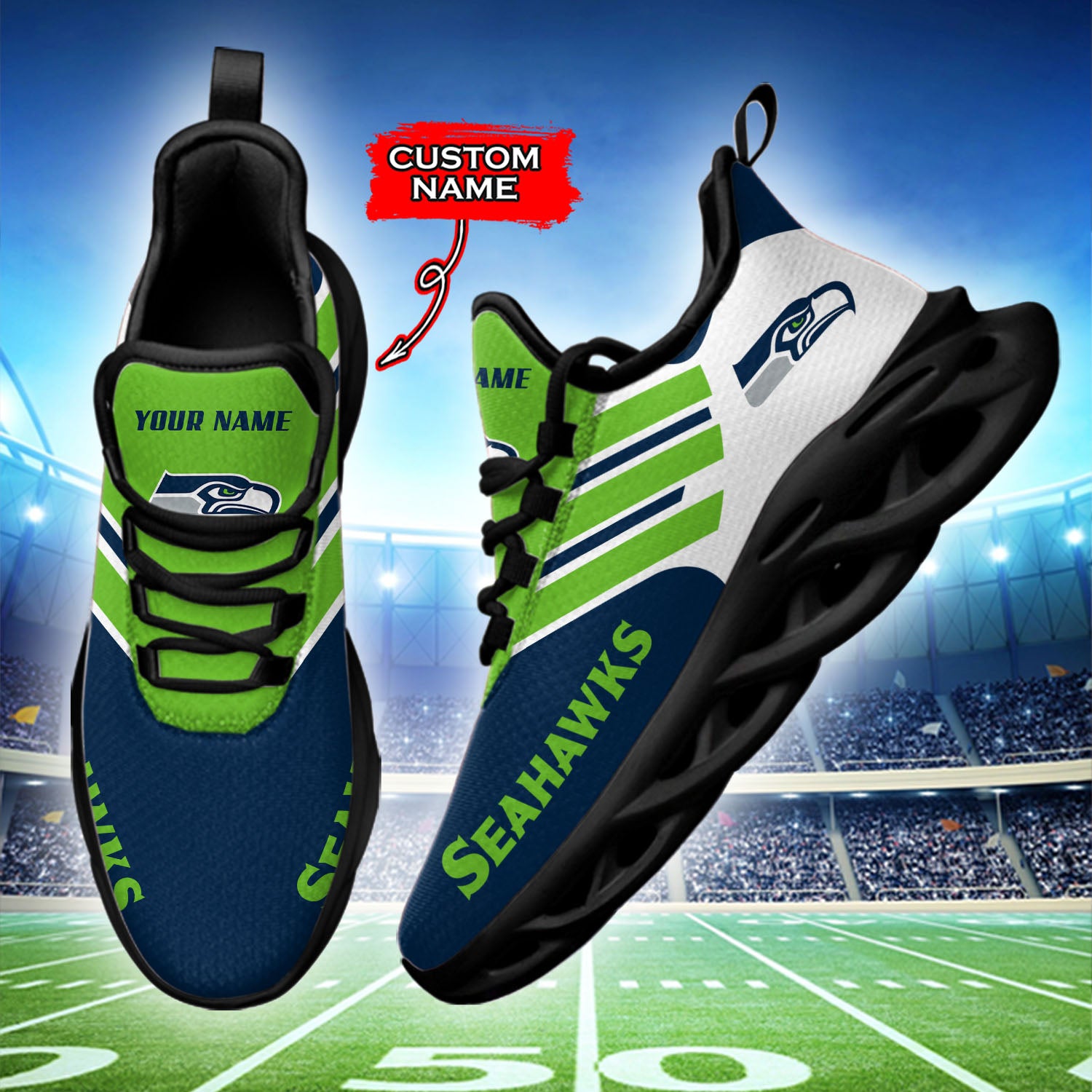 Ideafootwear Seattle Seahawks NFL Max Soul Shoes Sneakers For Men And Women