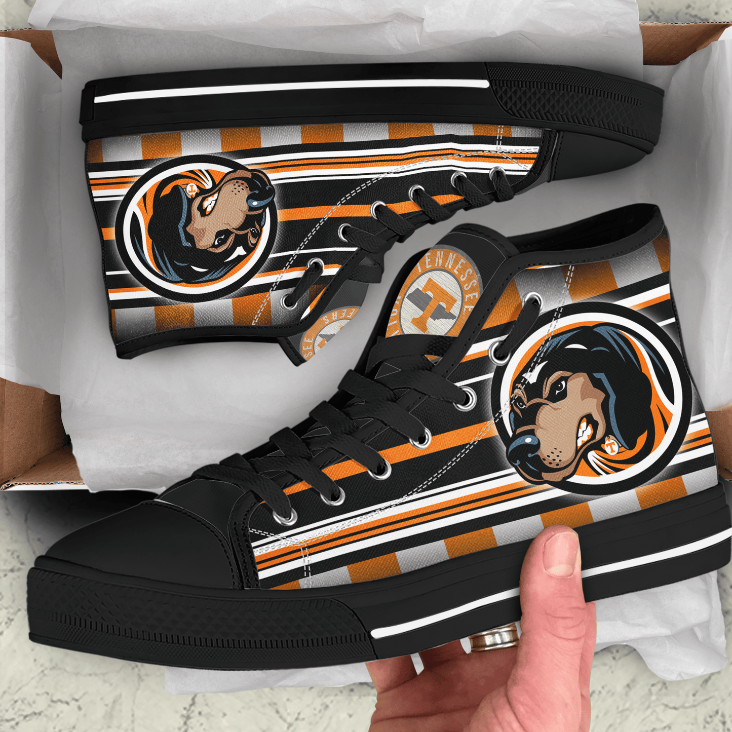 Ideafootwear Tennessee Volunteers High Top Canvas Sneakers Shoes For Men And Women