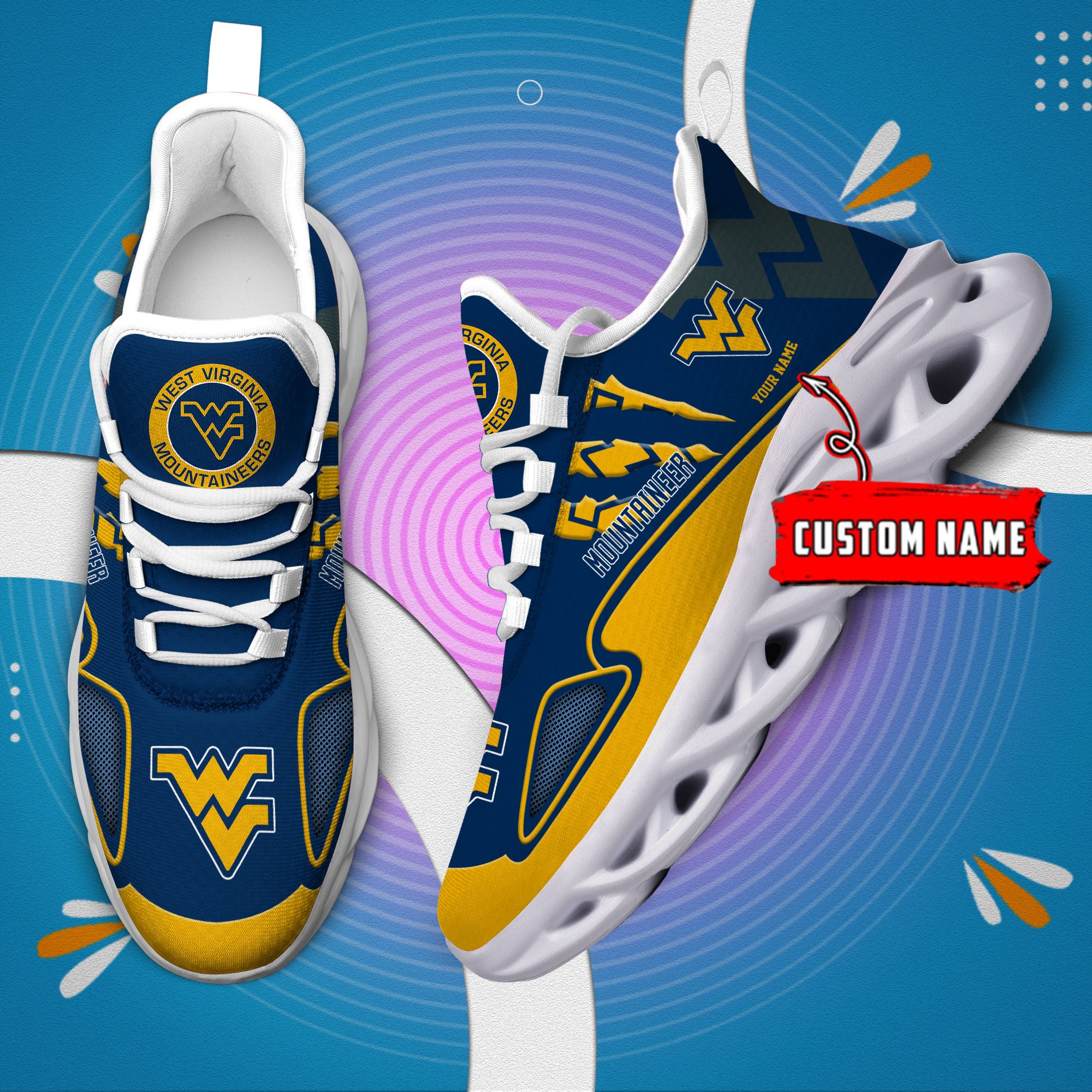 Ideafootwear West Virginia Mountaineers Max Soul Shoes Sneakers For Men And Women