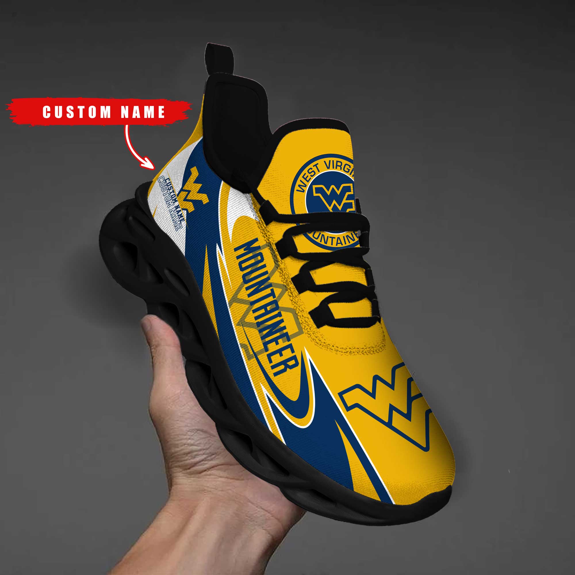 Ideafootwear West Virginia Mountaineers Max Soul Shoes Sneakers For Men And Women