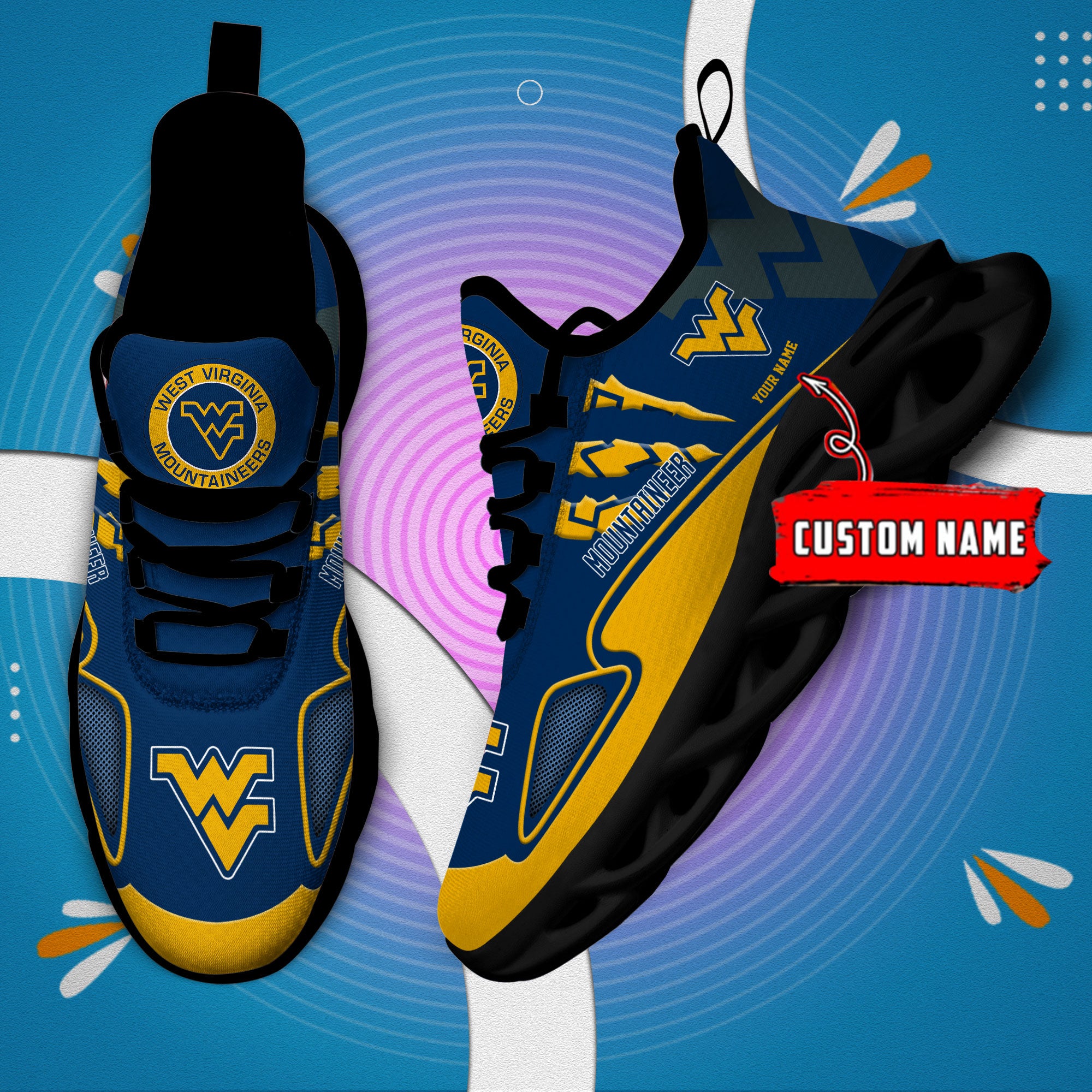 Ideafootwear West Virginia Mountaineers Max Soul Shoes Sneakers For Men And Women