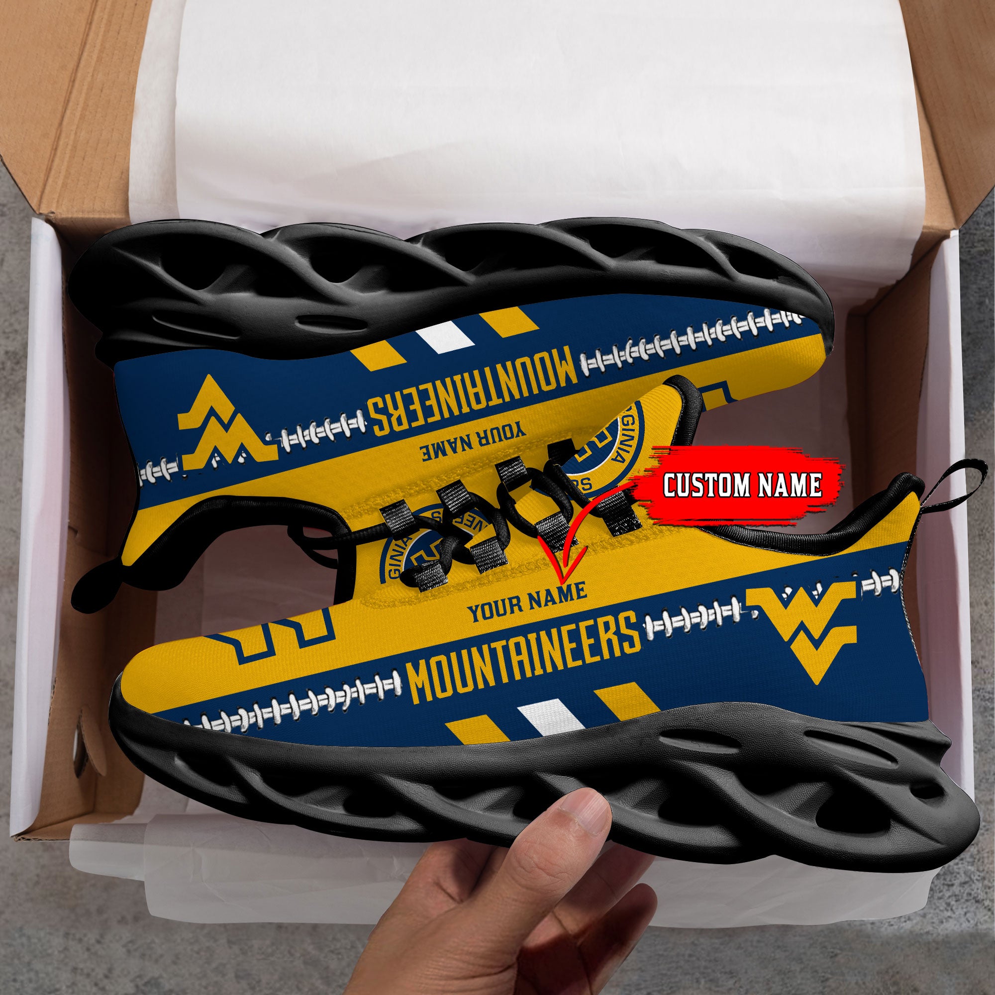 Ideafootwear West Virginia Mountaineers Max Soul Shoes Sneakers For Men And Women