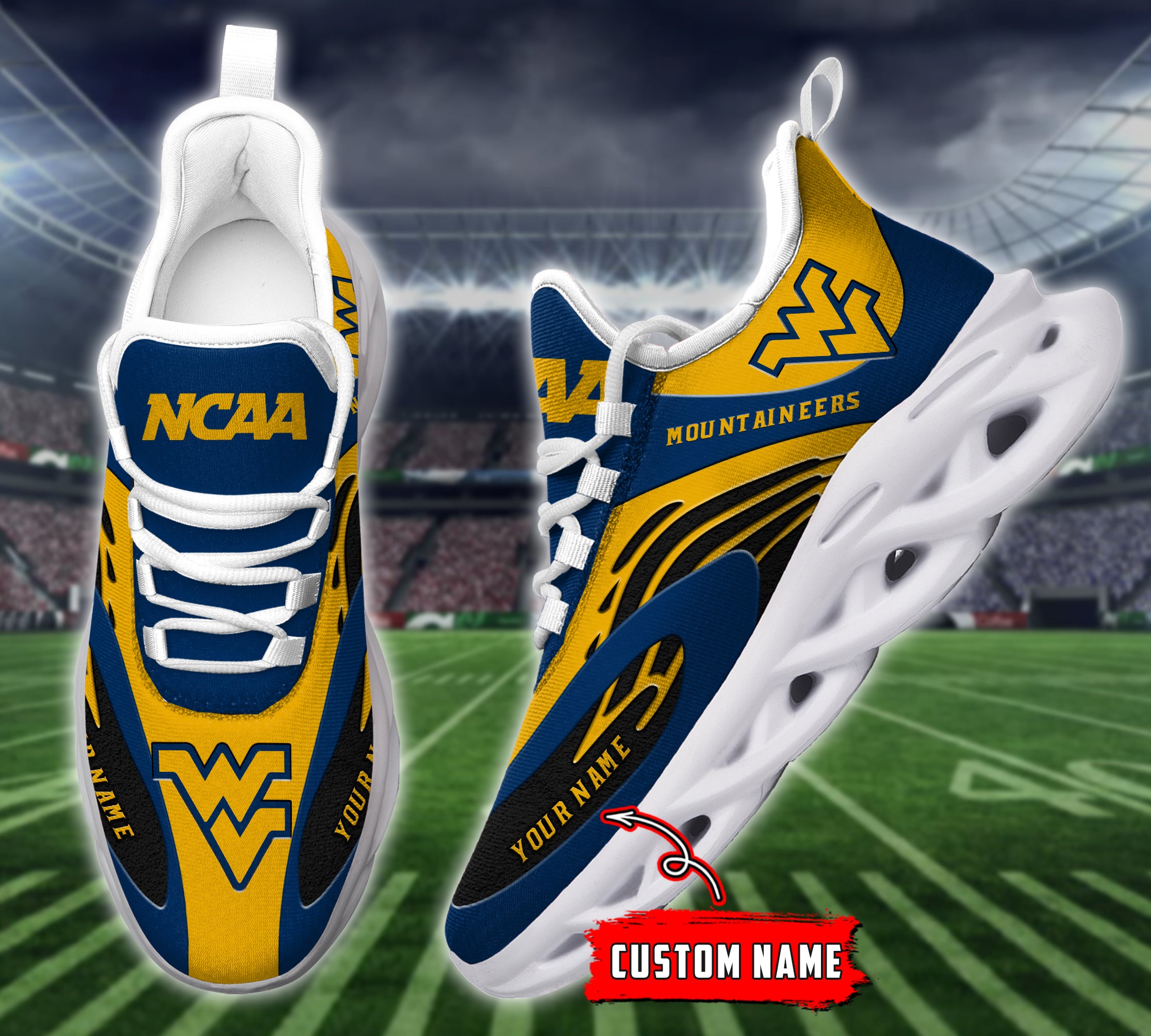 Ideafootwear West Virginia Mountaineers NCAA Max Soul Shoes Sneakers For Men And Women