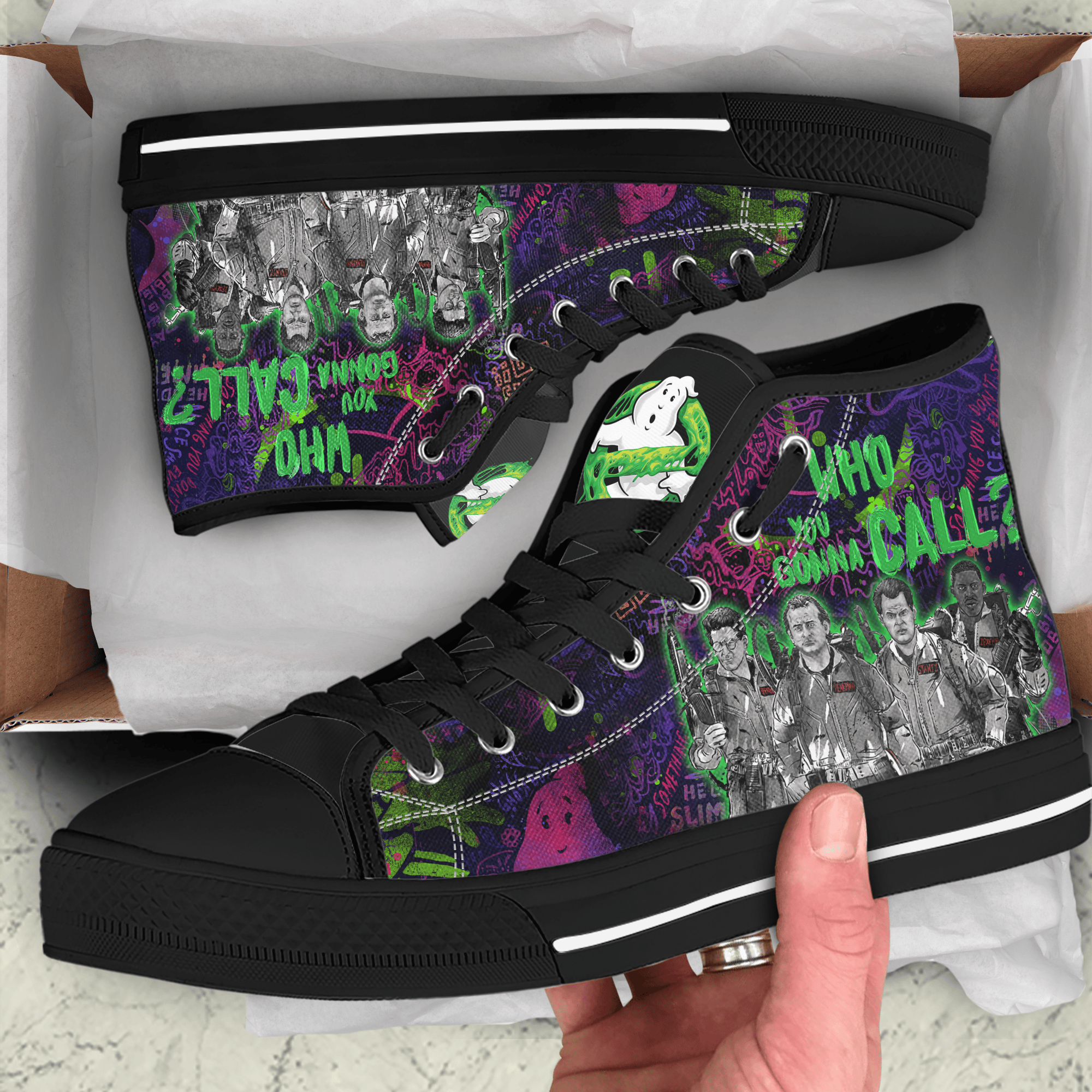 Ideafootwear Who You Gonna Call High Top Canvas Sneakers Shoes For Men And Women
