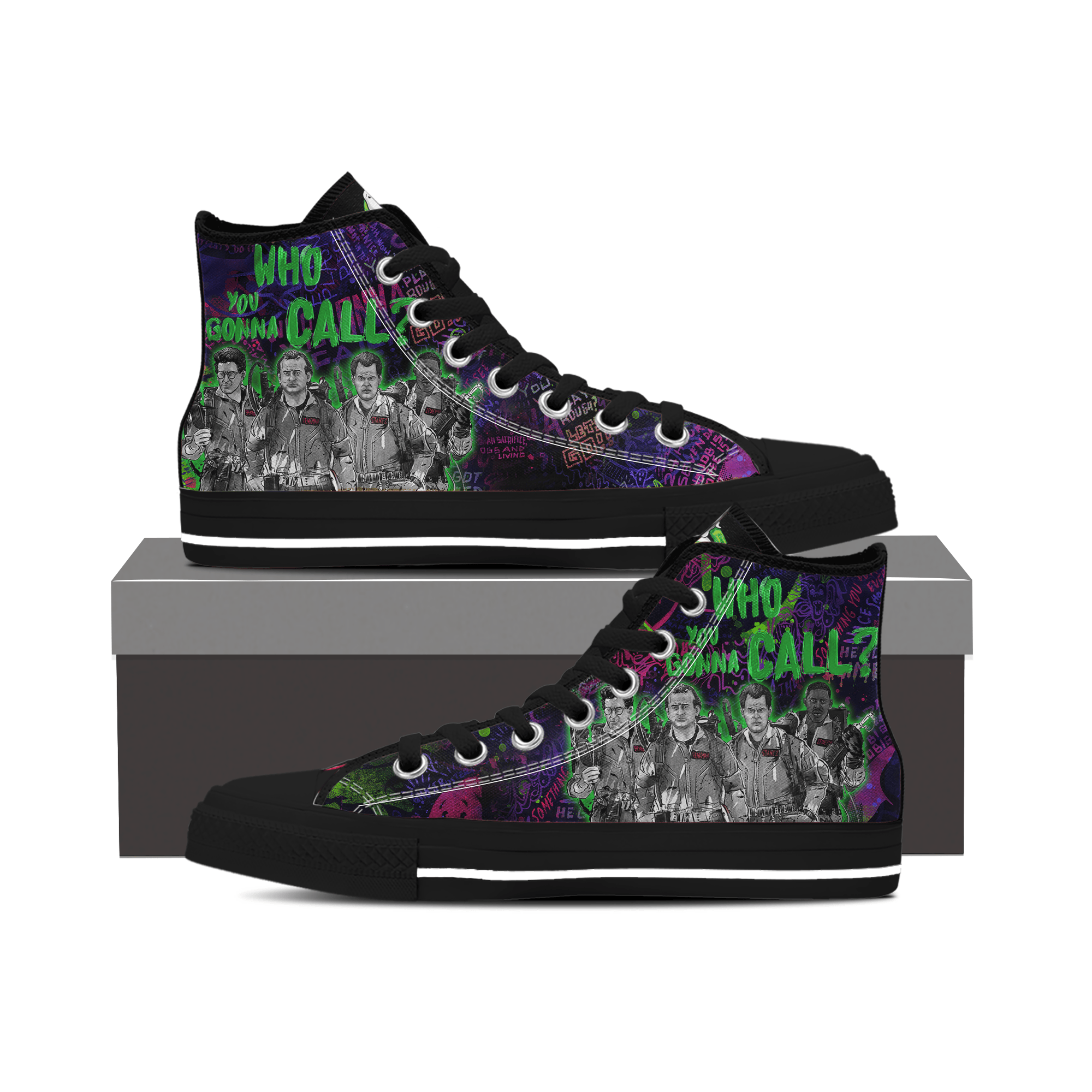 Ideafootwear Who You Gonna Call High Top Canvas Sneakers Shoes For Men And Women