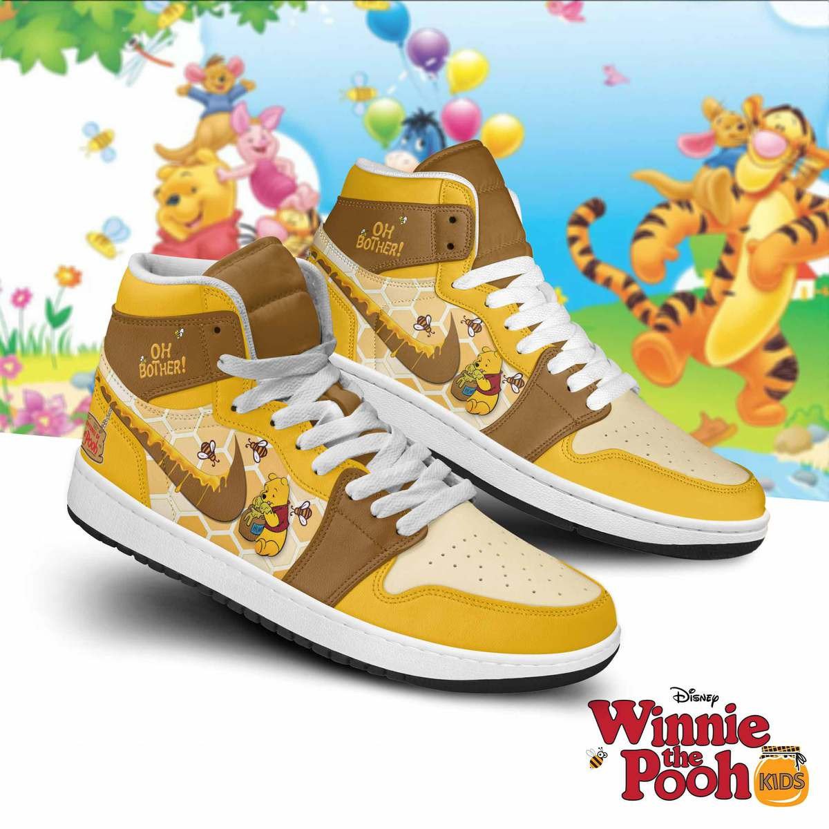 Ideafootwear Winnie the Pooh AJ1 High Sneakers Shoes For Men And Women