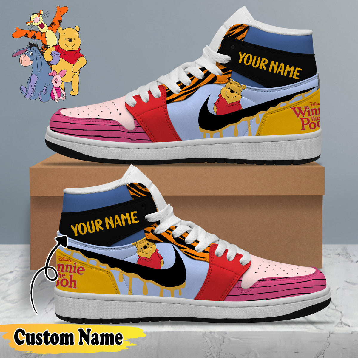 Ideafootwear Winnie The Pooh AJ1 High Sneakers Shoes For Men And Women