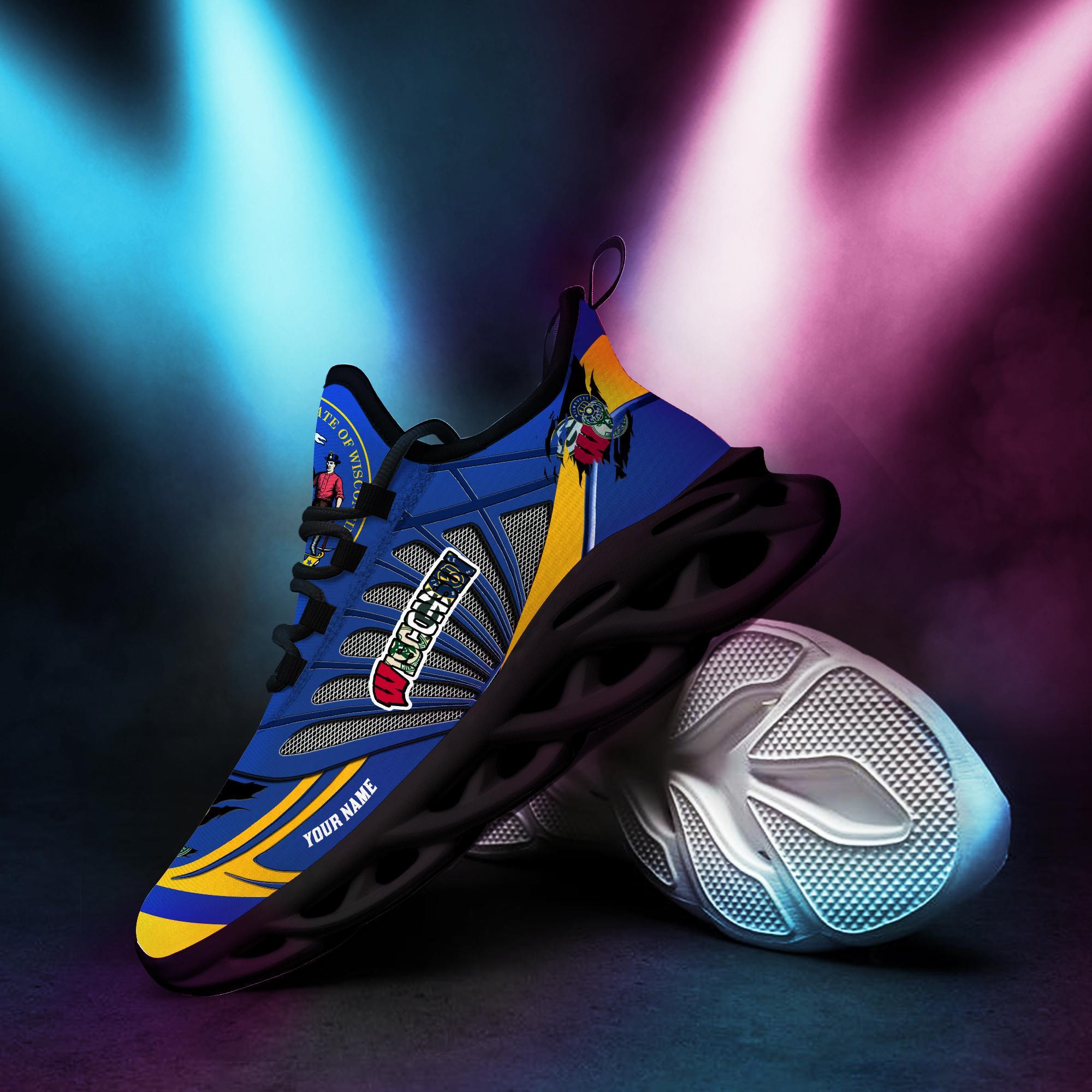 Ideafootwear Wisconsin Badgers, Green Bay Packers, Milwaukee Brewers, Milwaukee Bucks Max Soul Shoes Sneakers For Men And Women