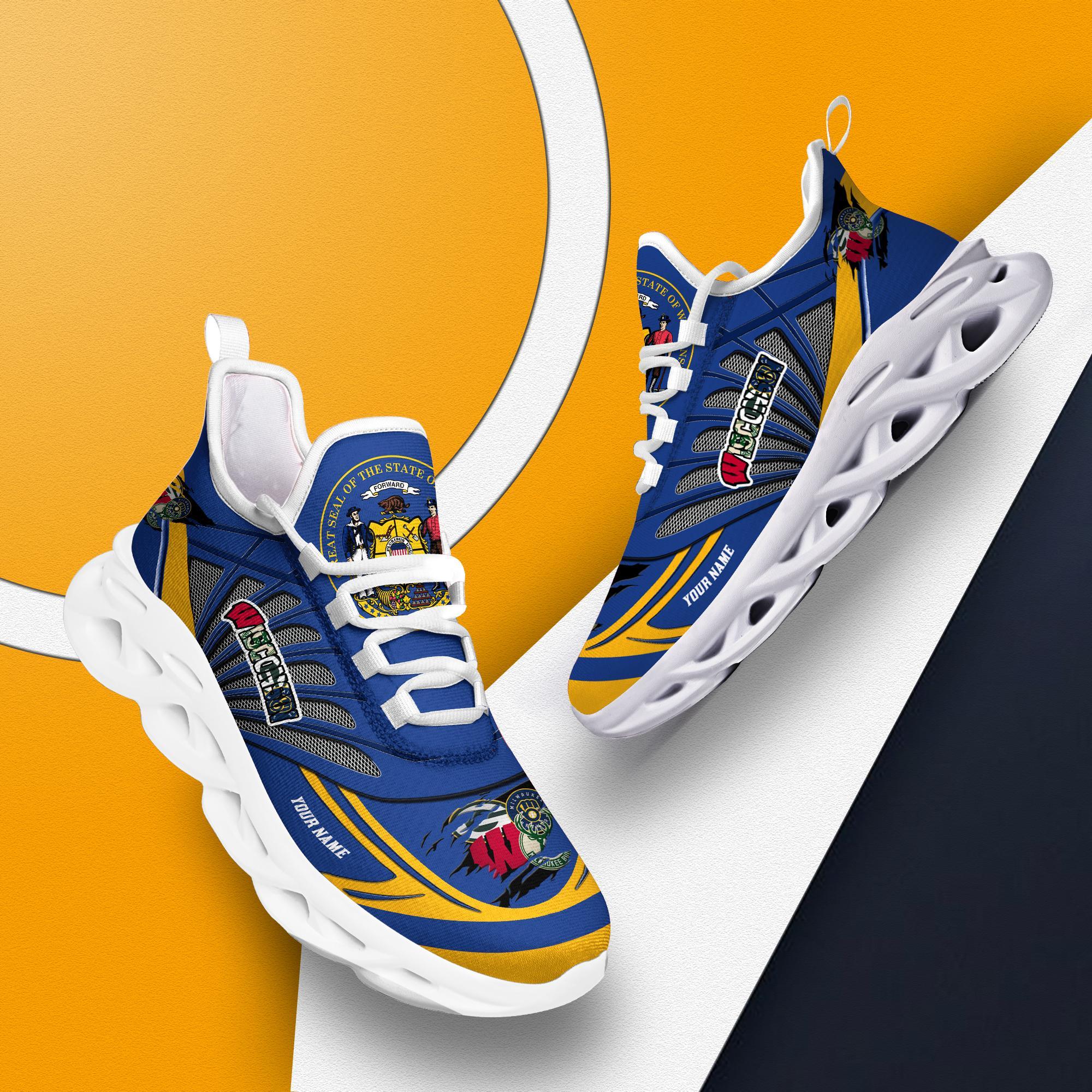 Ideafootwear Wisconsin Badgers, Green Bay Packers, Milwaukee Brewers, Milwaukee Bucks Max Soul Shoes Sneakers For Men And Women