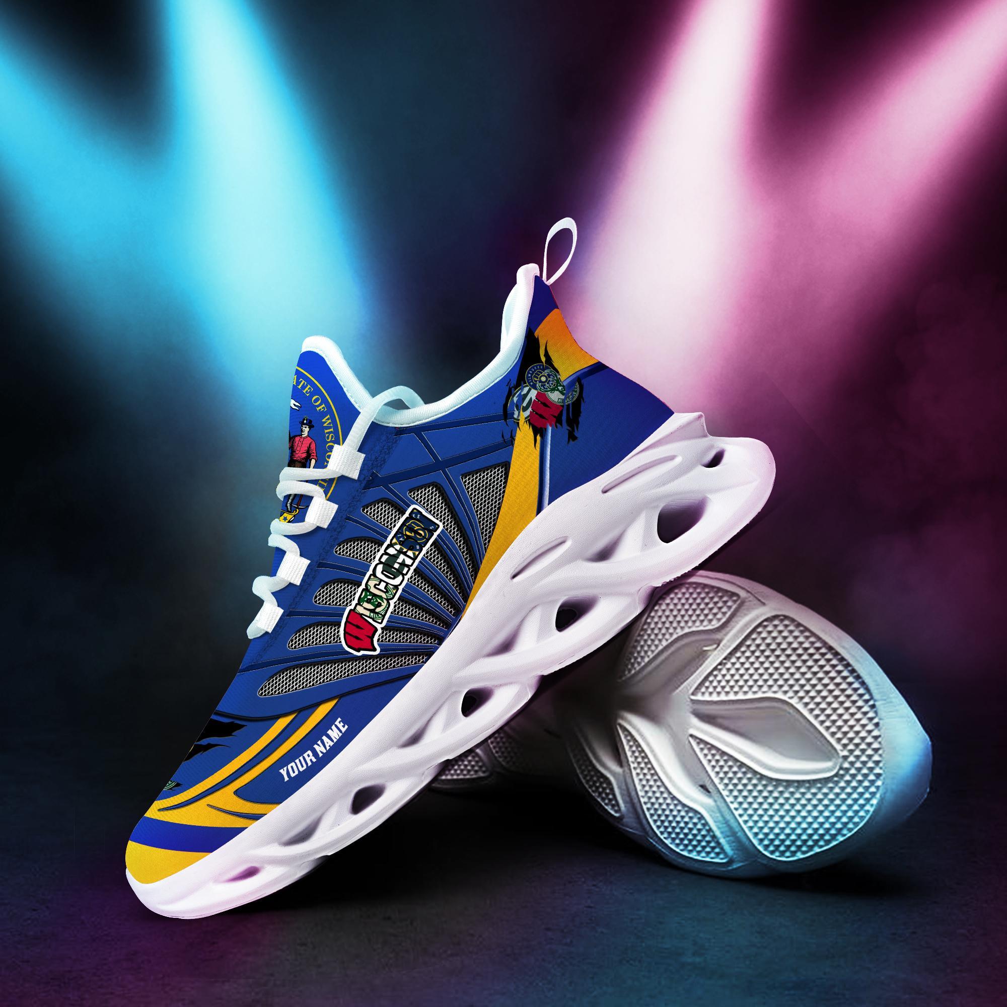Ideafootwear Wisconsin Badgers, Green Bay Packers, Milwaukee Brewers, Milwaukee Bucks Max Soul Shoes Sneakers For Men And Women