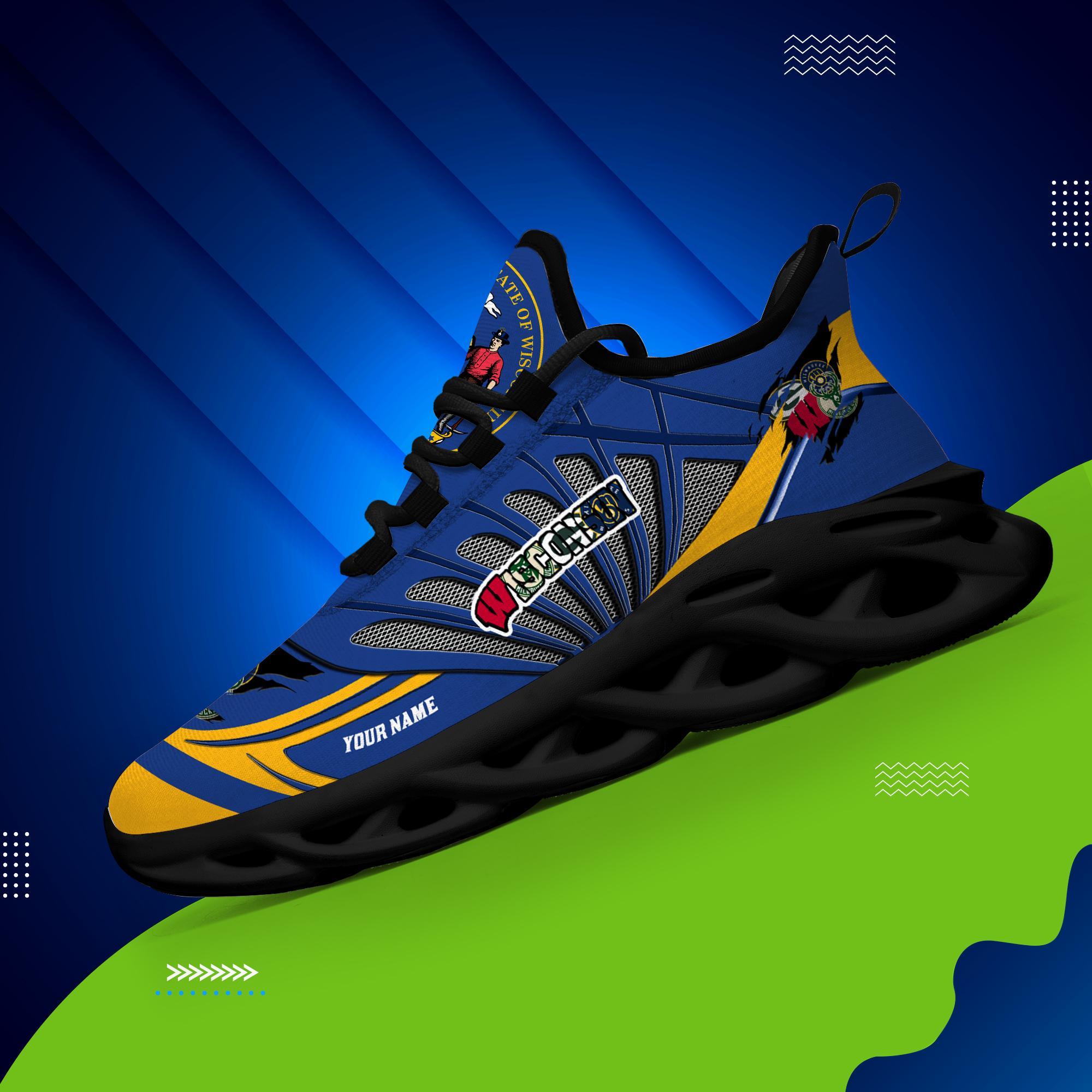 Ideafootwear Wisconsin Badgers, Green Bay Packers, Milwaukee Brewers, Milwaukee Bucks Max Soul Shoes Sneakers For Men And Women