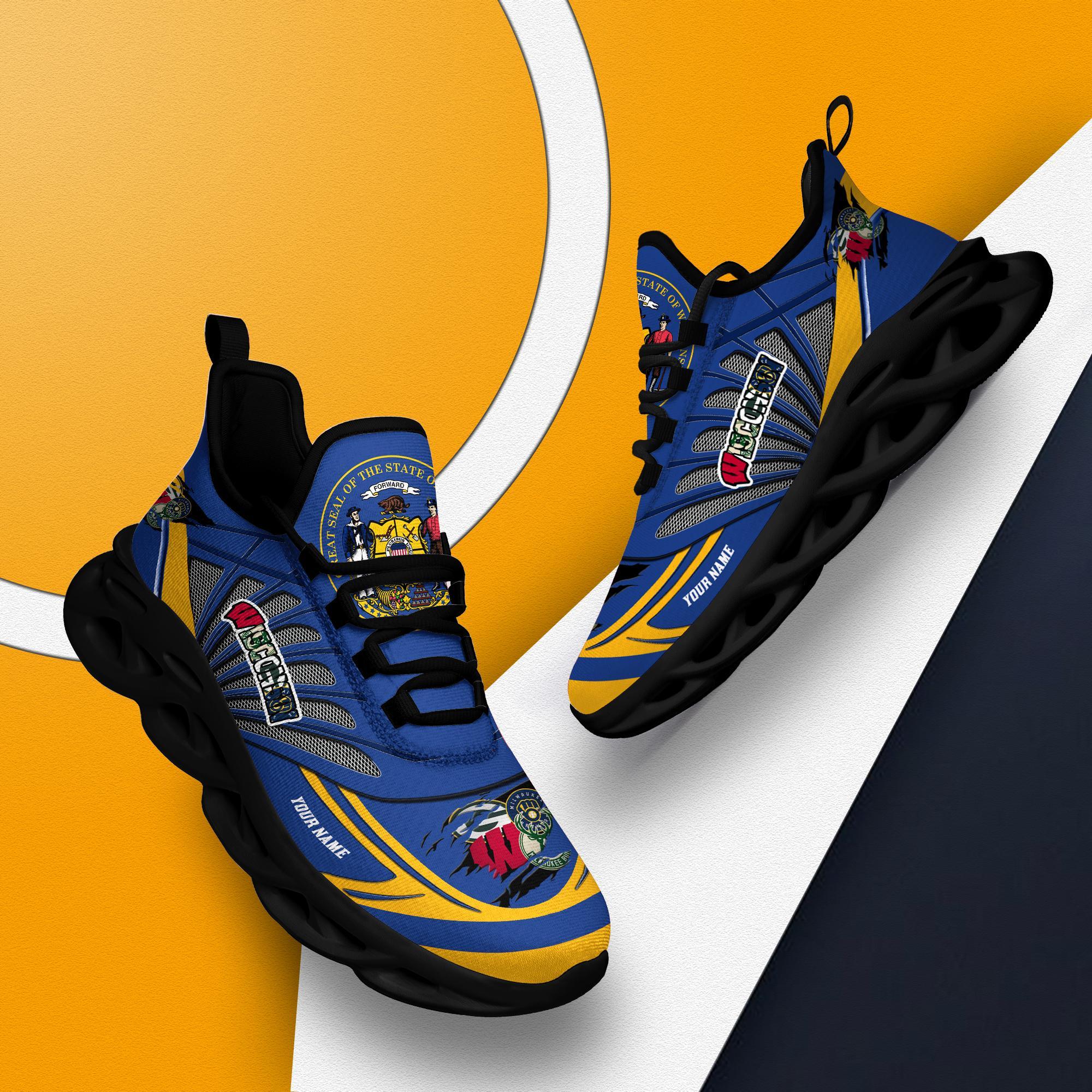 Ideafootwear Wisconsin Badgers, Green Bay Packers, Milwaukee Brewers, Milwaukee Bucks Max Soul Shoes Sneakers For Men And Women