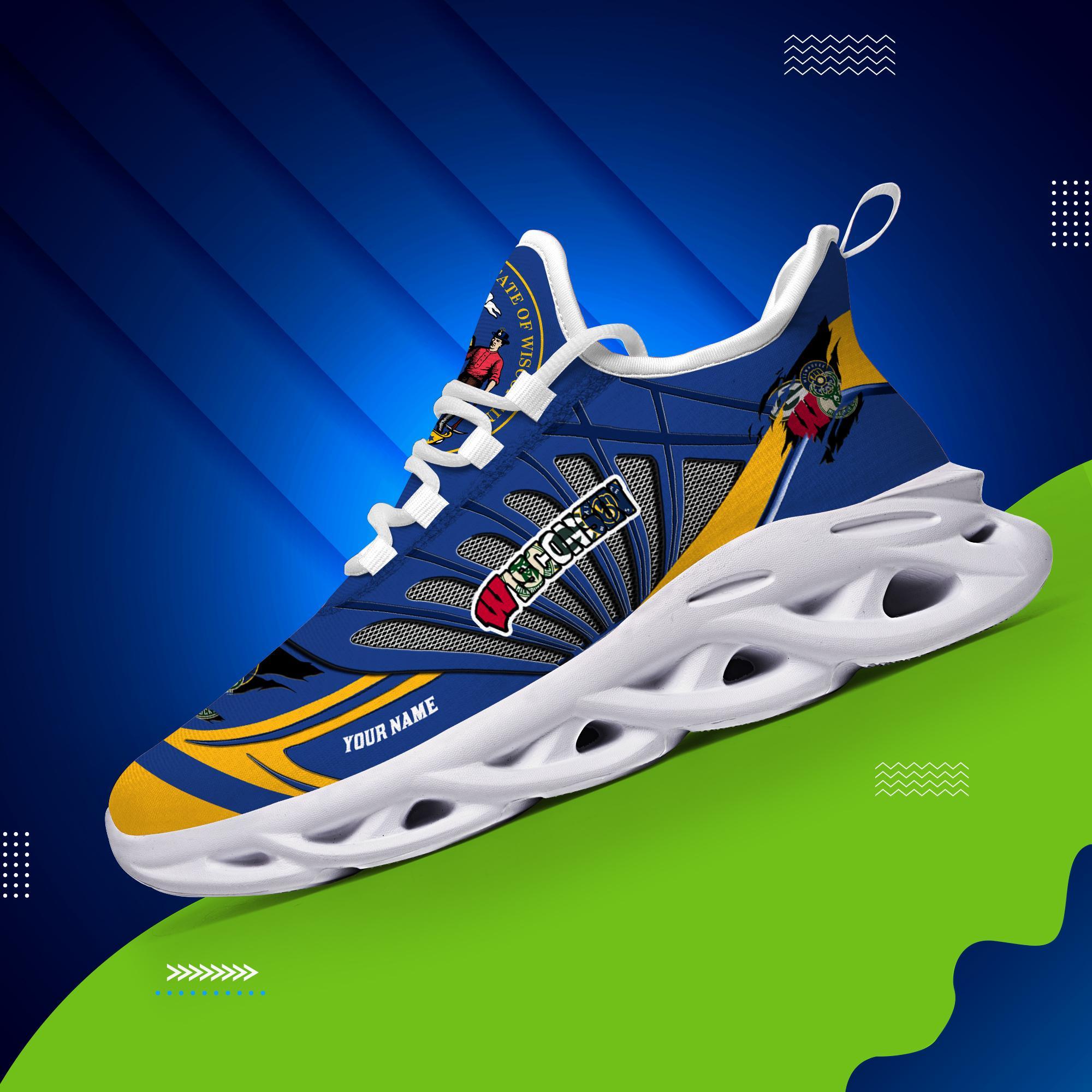 Ideafootwear Wisconsin Badgers, Green Bay Packers, Milwaukee Brewers, Milwaukee Bucks Max Soul Shoes Sneakers For Men And Women
