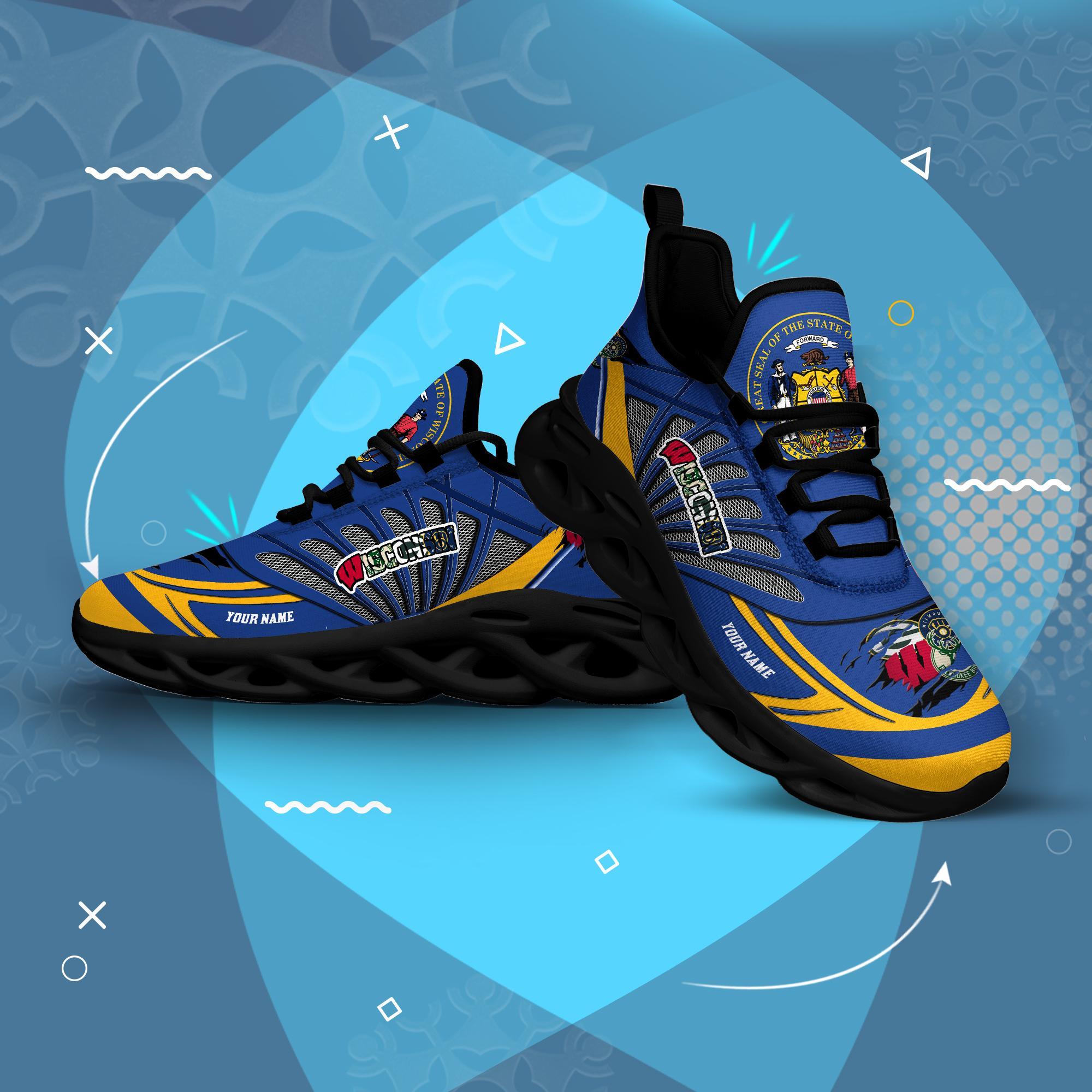 Ideafootwear Wisconsin Badgers, Green Bay Packers, Milwaukee Brewers, Milwaukee Bucks Max Soul Shoes Sneakers For Men And Women