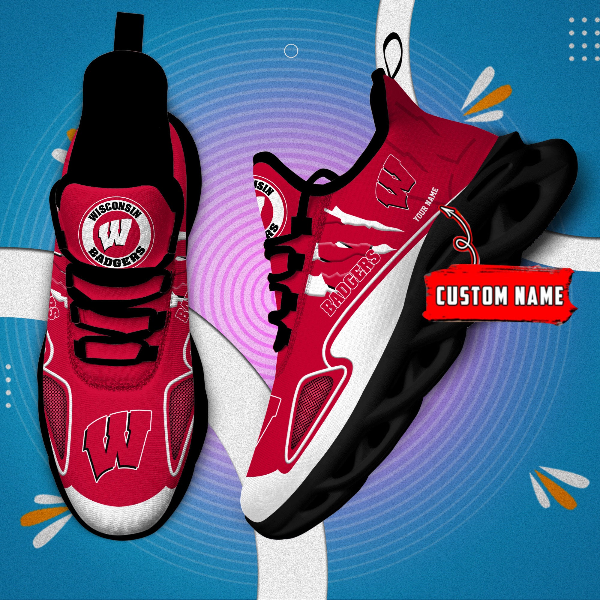 Ideafootwear Wisconsin Badgers Max Soul Shoes Sneakers For Men And Women