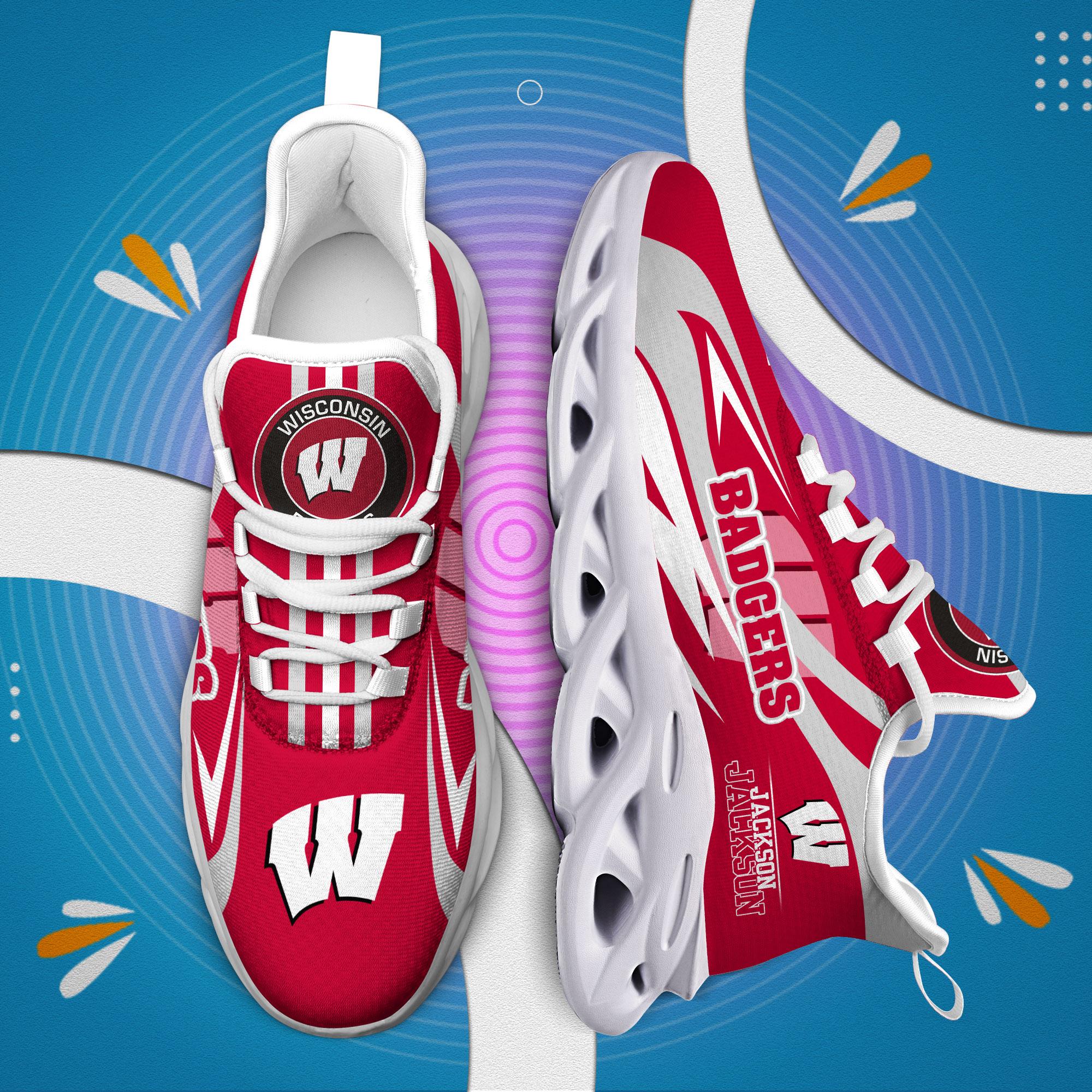 Ideafootwear Wisconsin Badgers Max Soul Shoes Sneakers For Men And Women