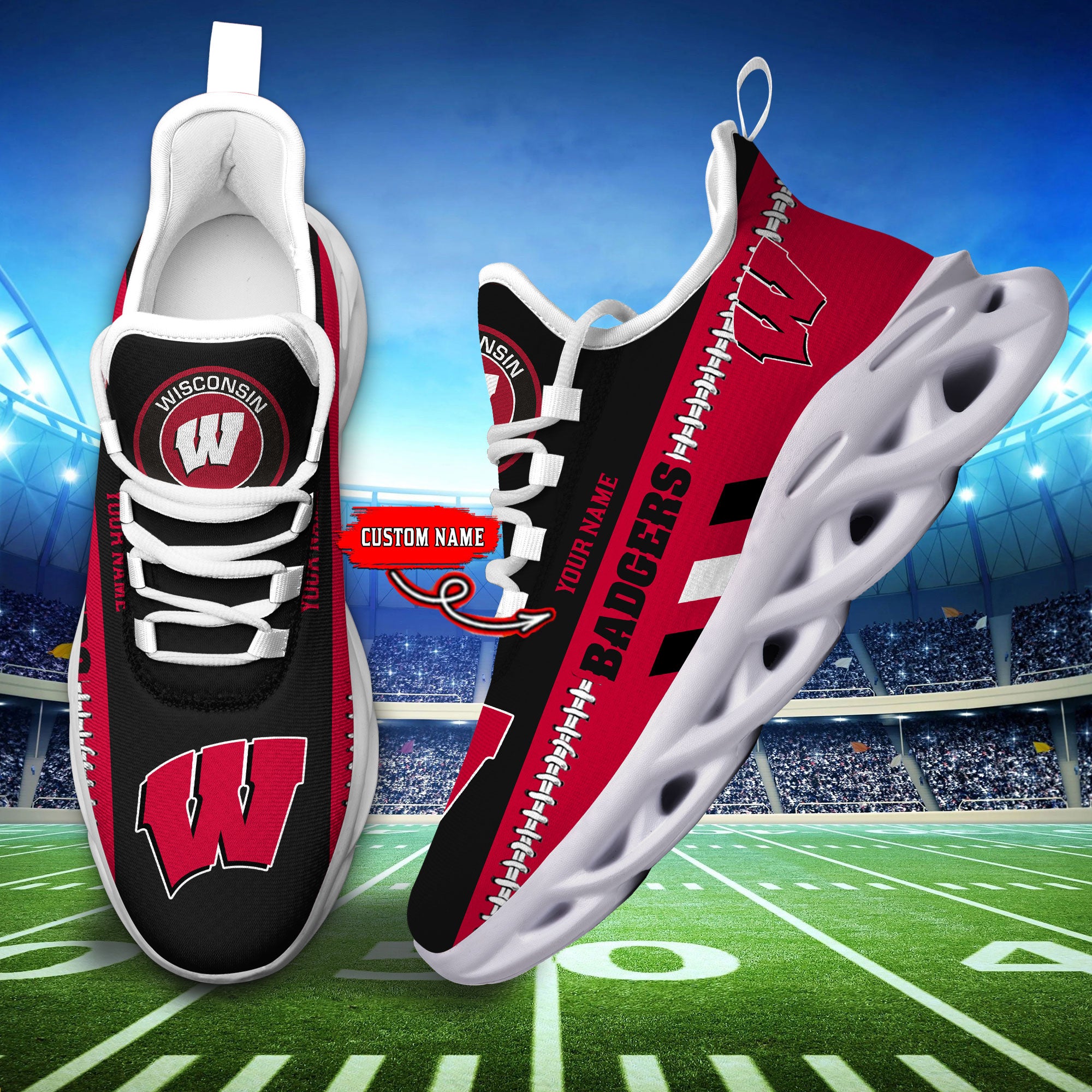 Ideafootwear Wisconsin Badgers Max Soul Shoes Sneakers For Men And Women