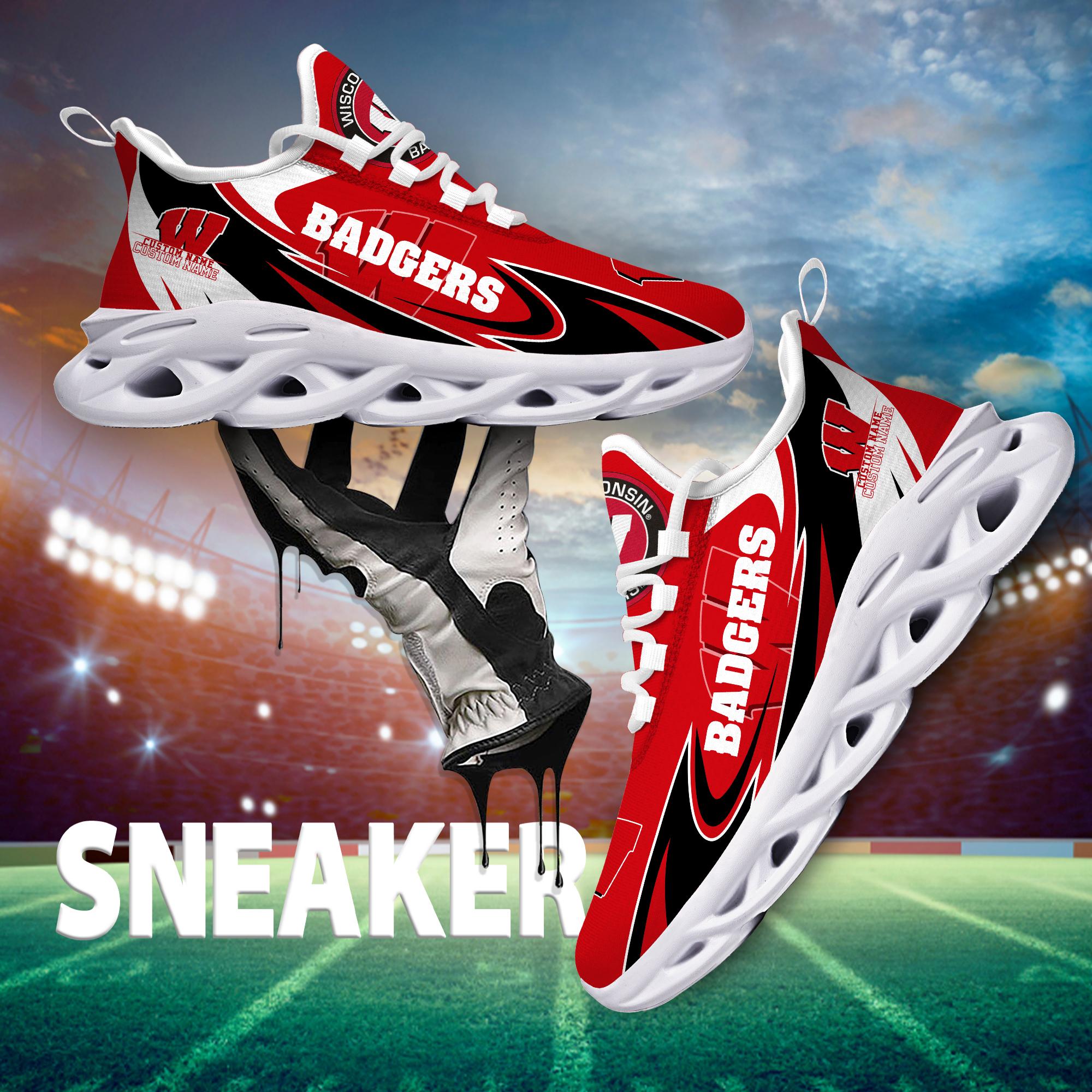 Ideafootwear Wisconsin Badgers Max Soul Shoes Sneakers For Men And Women