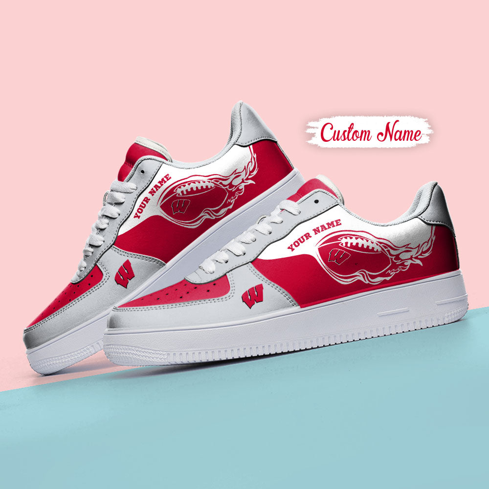 Ideafootwear Wisconsin Badgers NCAA Air Low-Top Sneakers Shoes For Men And Women
