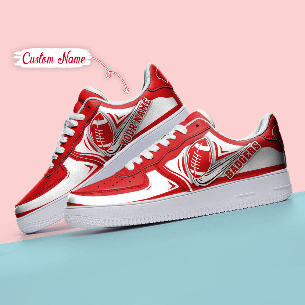 Ideafootwear Wisconsin Badgers NCAA Air Low-Top Sneakers Shoes For Men And Women
