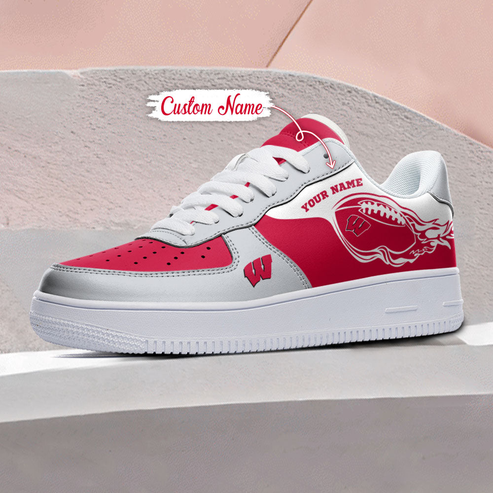 Ideafootwear Wisconsin Badgers NCAA Air Low-Top Sneakers Shoes For Men And Women