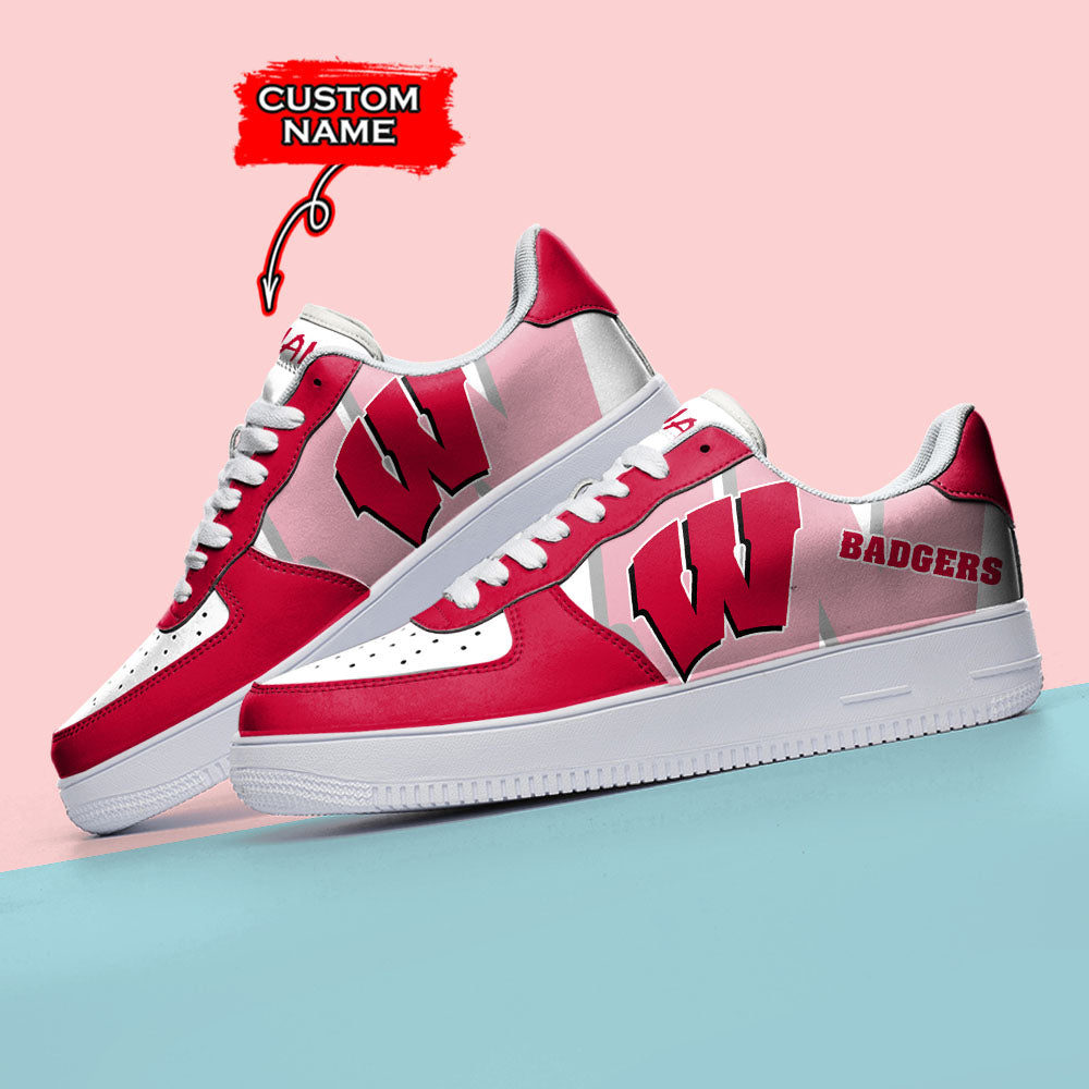 Ideafootwear Wisconsin Badgers NCAA Air Low-Top Sneakers Shoes For Men And Women