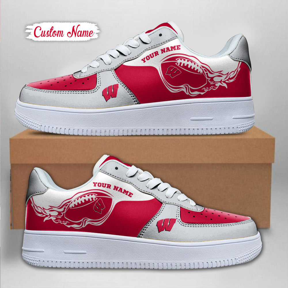 Ideafootwear Wisconsin Badgers NCAA Air Low-Top Sneakers Shoes For Men And Women