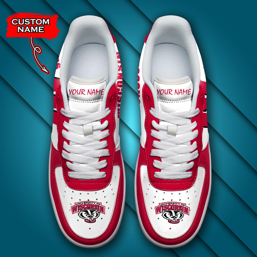 Ideafootwear Wisconsin Badgers NCAA Air Low-Top Sneakers Shoes For Men And Women