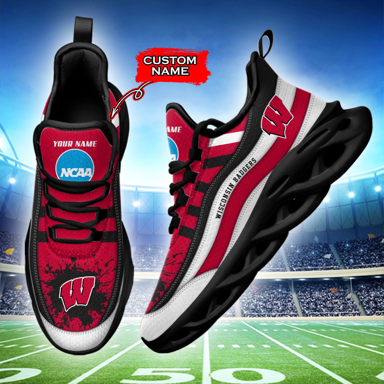Ideafootwear Wisconsin Badgers NCAA Max Soul Shoes Sneakers For Men And Women