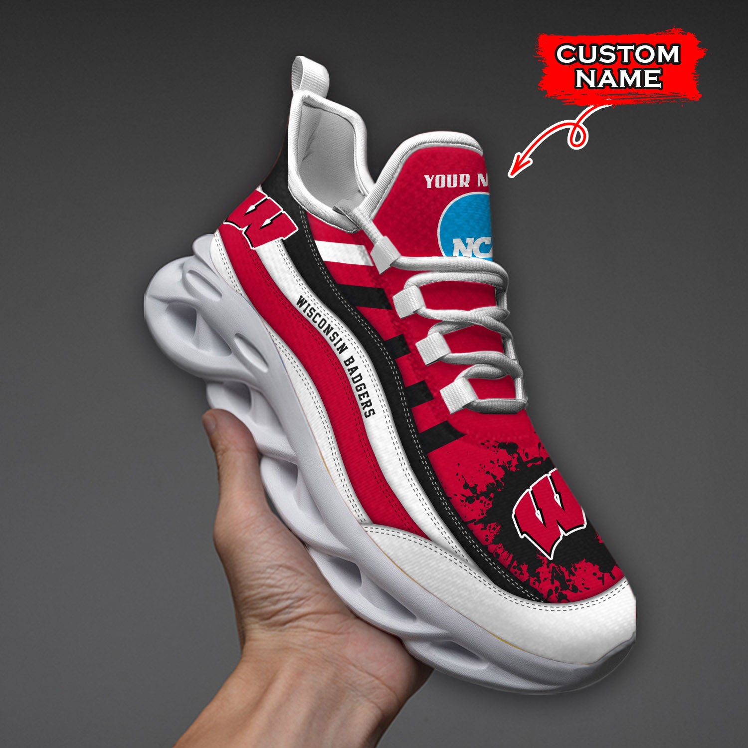 Ideafootwear Wisconsin Badgers NCAA Max Soul Shoes Sneakers For Men And Women