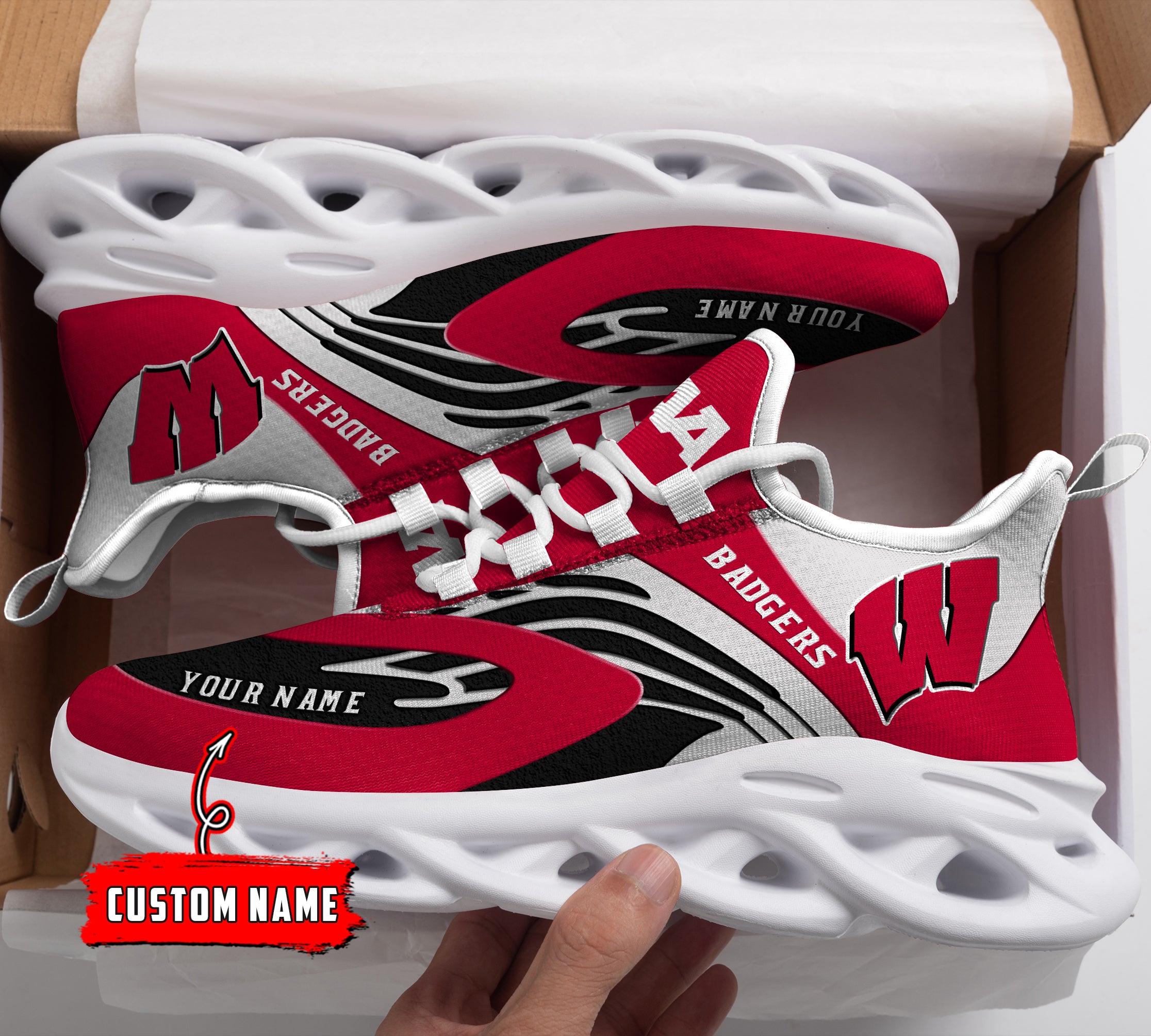 Ideafootwear Wisconsin Badgers NCAA Max Soul Shoes Sneakers For Men And Women